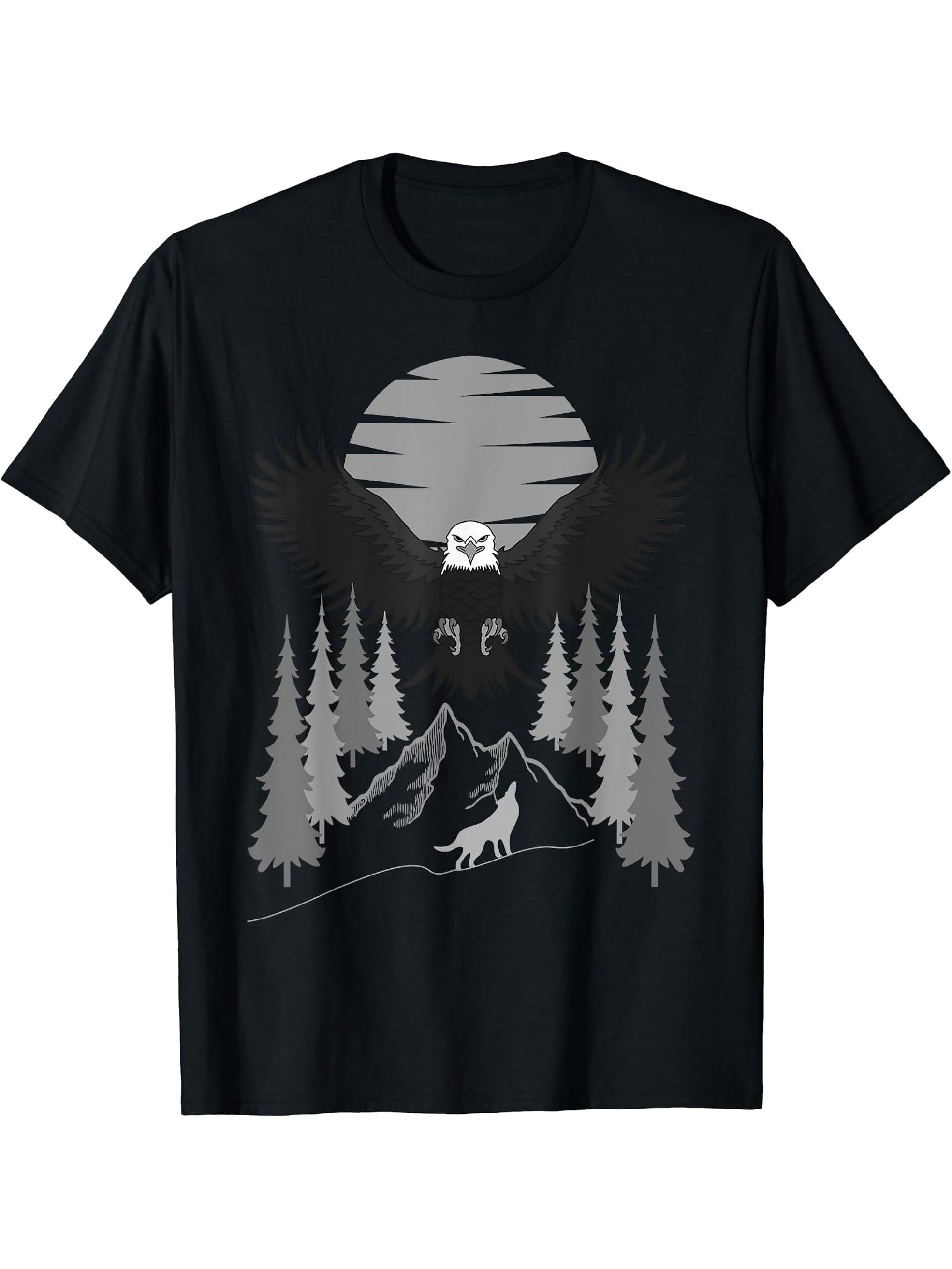 Bald Eagle American National Symbol Animal Patriotic Freedom T-Shirt 180G 100% Cotton Printed Round Neck Short-Sleeve T-Shirt, Gifts for Men Dad Husband Grandpa, S-XXXL, Black