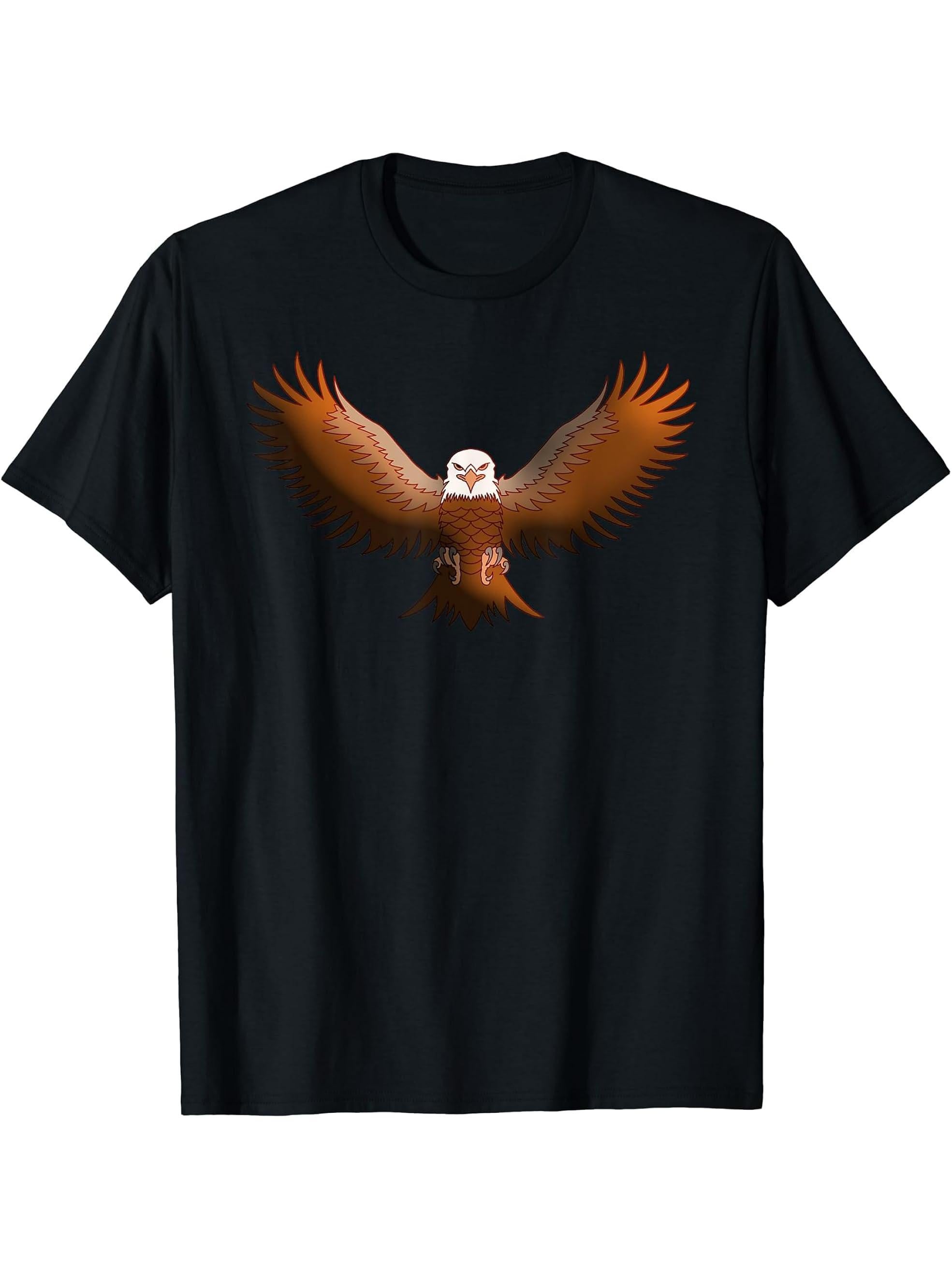 Bald Eagle American National Symbol Animal Patriotic Freedom T-Shirt 180G 100% Cotton Printed Round Neck Short-Sleeve T-Shirt, Gifts for Men Dad Husband Grandpa, S-XXXL, Black