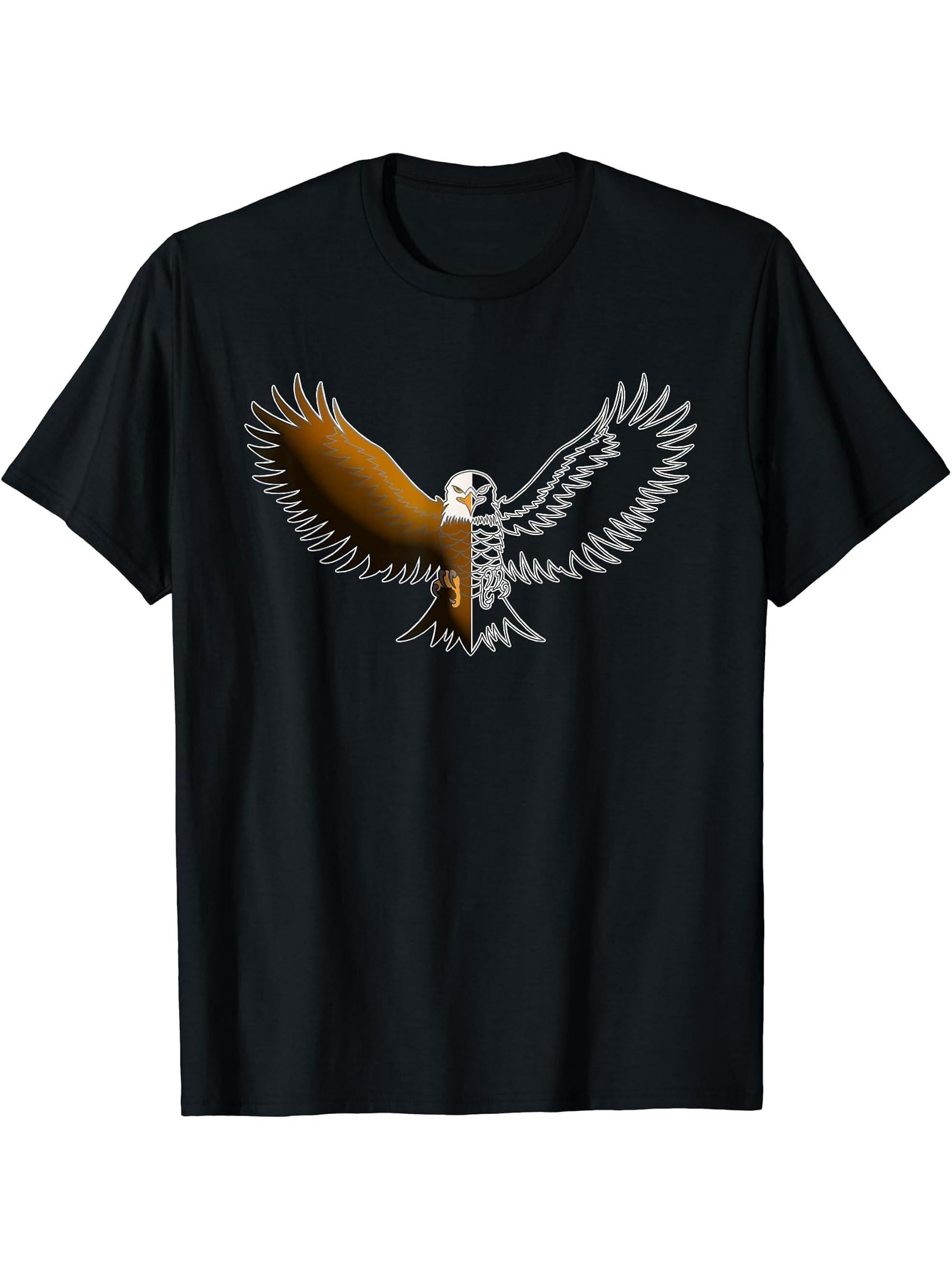Bald Eagle American National Symbol Animal Patriotic Freedom T-Shirt 180G 100% Cotton Printed Round Neck Short-Sleeve T-Shirt, Gifts for Men Dad Husband Grandpa, S-XXXL, Black