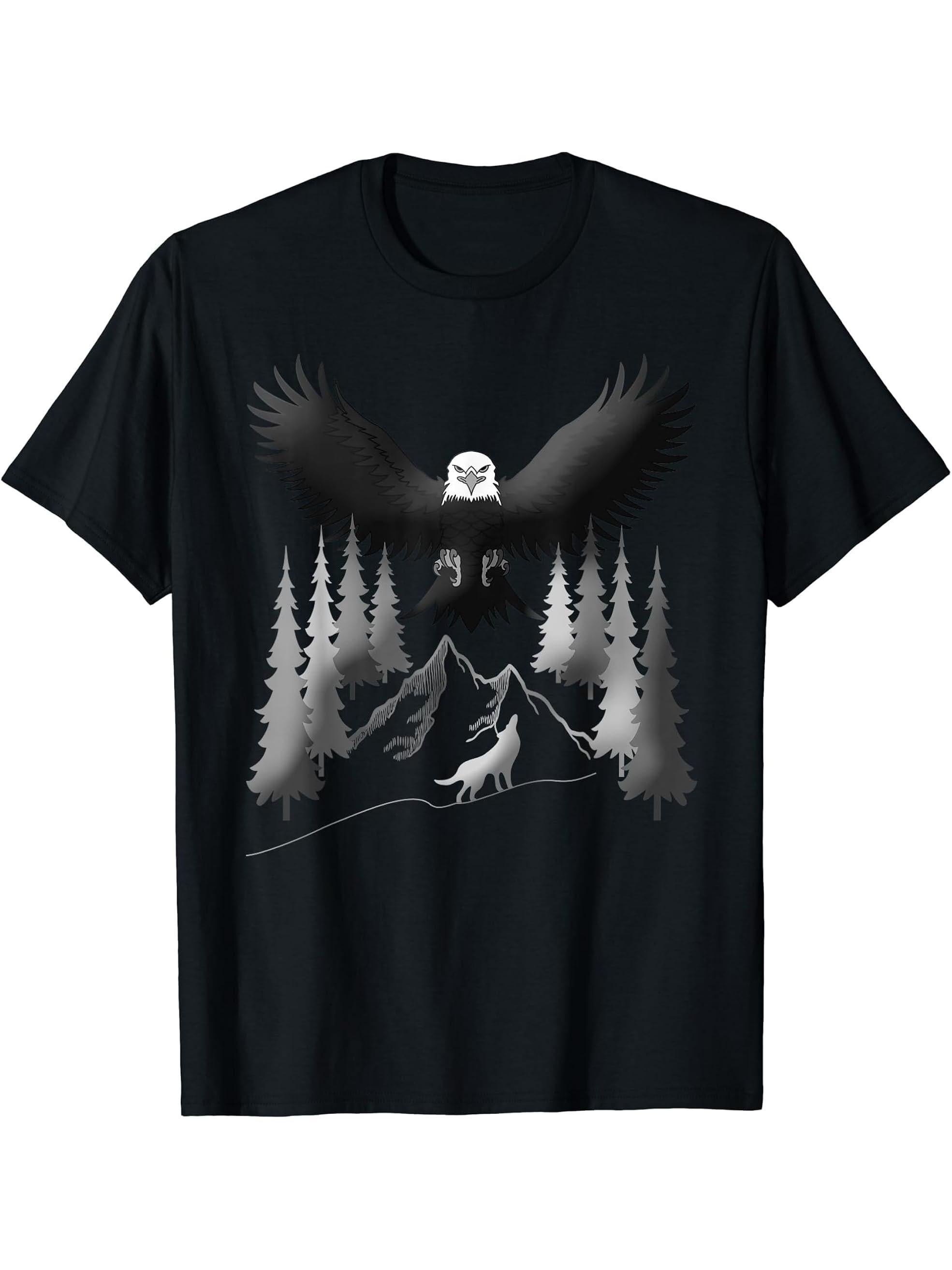Bald Eagle American National Symbol Animal Patriotic Freedom T-Shirt 180G 100% Cotton Printed Round Neck Short-Sleeve T-Shirt, Gifts for Men Dad Husband Grandpa, S-XXXL, Black