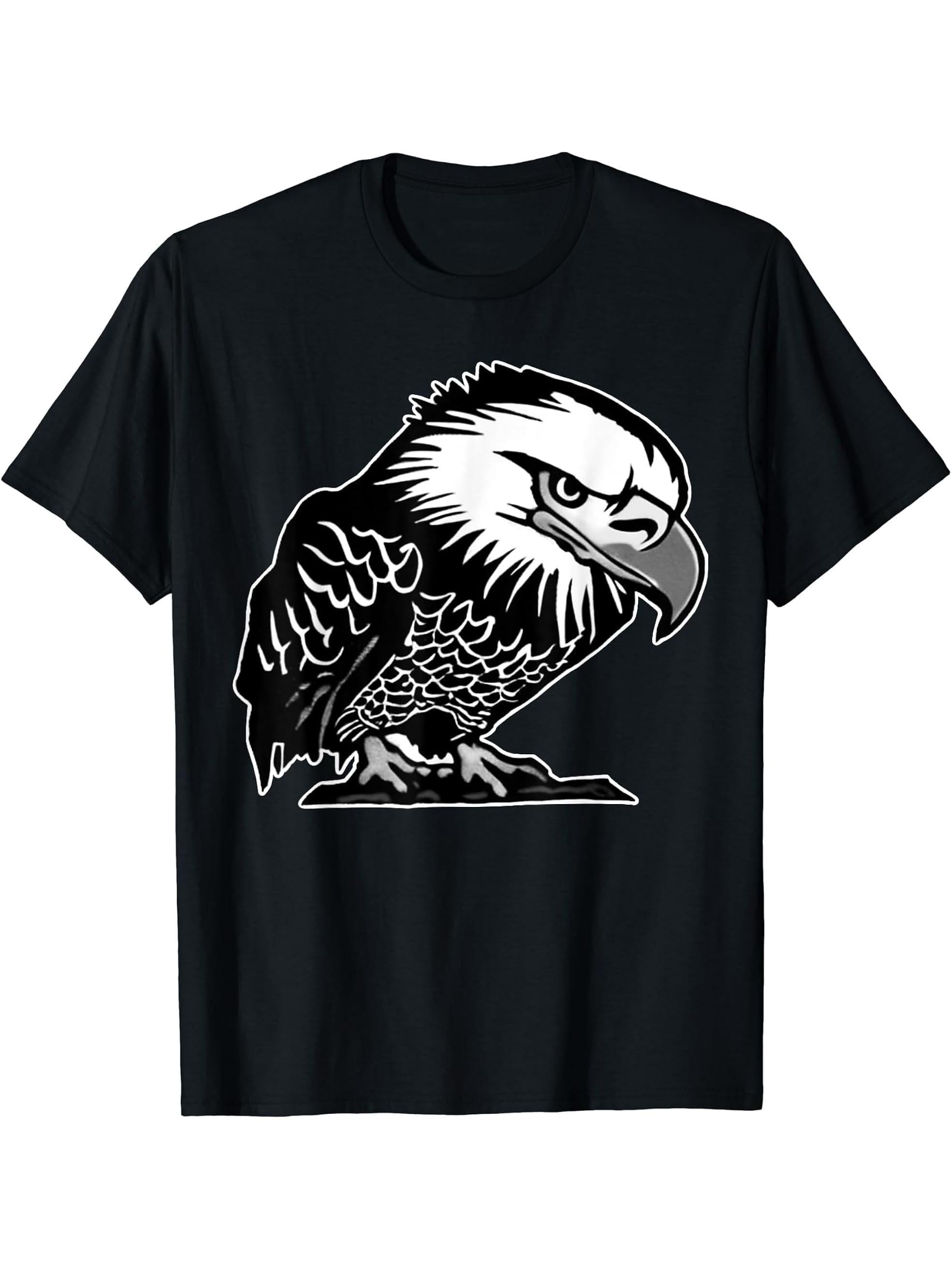 Bald Eagle American National Symbol Animal Patriotic Freedom T-Shirt 180G 100% Cotton Printed Round Neck Short-Sleeve T-Shirt, Gifts for Men Dad Husband Grandpa, S-XXXL, Black