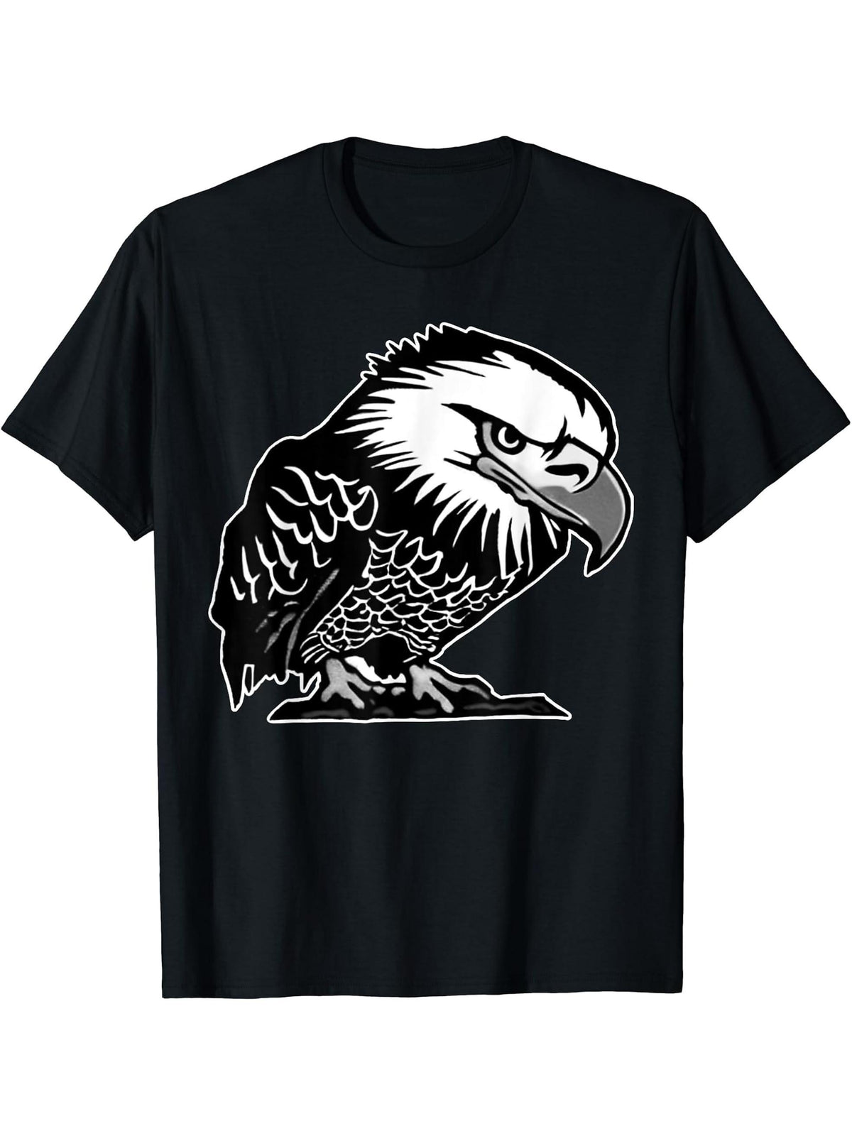 Bald Eagle American National Symbol Animal Patriotic Freedom T-Shirt 180G 100% Cotton Printed Round Neck Short-Sleeve T-Shirt, Gifts for Men Dad Husband Grandpa, S-XXXL, Black