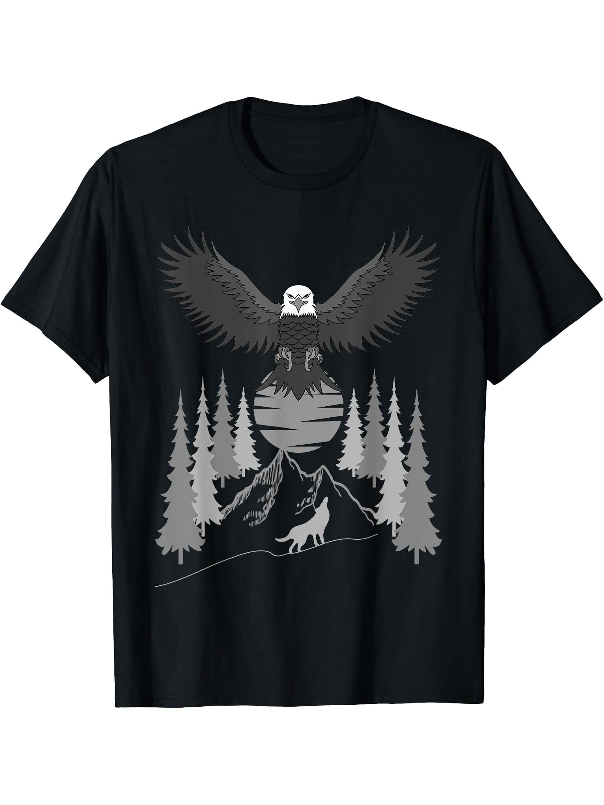 Bald Eagle American National Symbol Animal Patriotic Freedom T-Shirt 180G 100% Cotton Printed Round Neck Short-Sleeve T-Shirt, Gifts for Men Dad Husband Grandpa, S-XXXL, Black