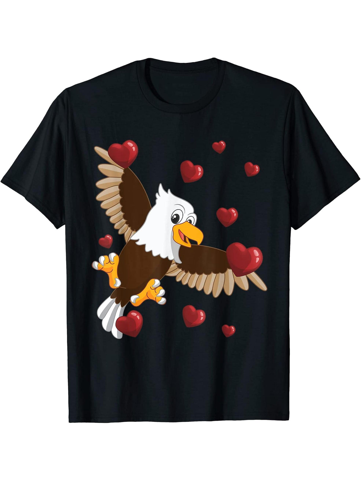 Cute American Bald Eagle Valentines Day Love Heart T-Shirt 180G 100% Cotton Printed Round Neck Short-Sleeve T-Shirt, Gifts for Men Dad Husband Grandpa, S-XXXL, Black