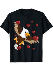 Cute American Bald Eagle Valentines Day Love Heart T-Shirt 180G 100% Cotton Printed Round Neck Short-Sleeve T-Shirt, Gifts for Men Dad Husband Grandpa, S-XXXL, Black