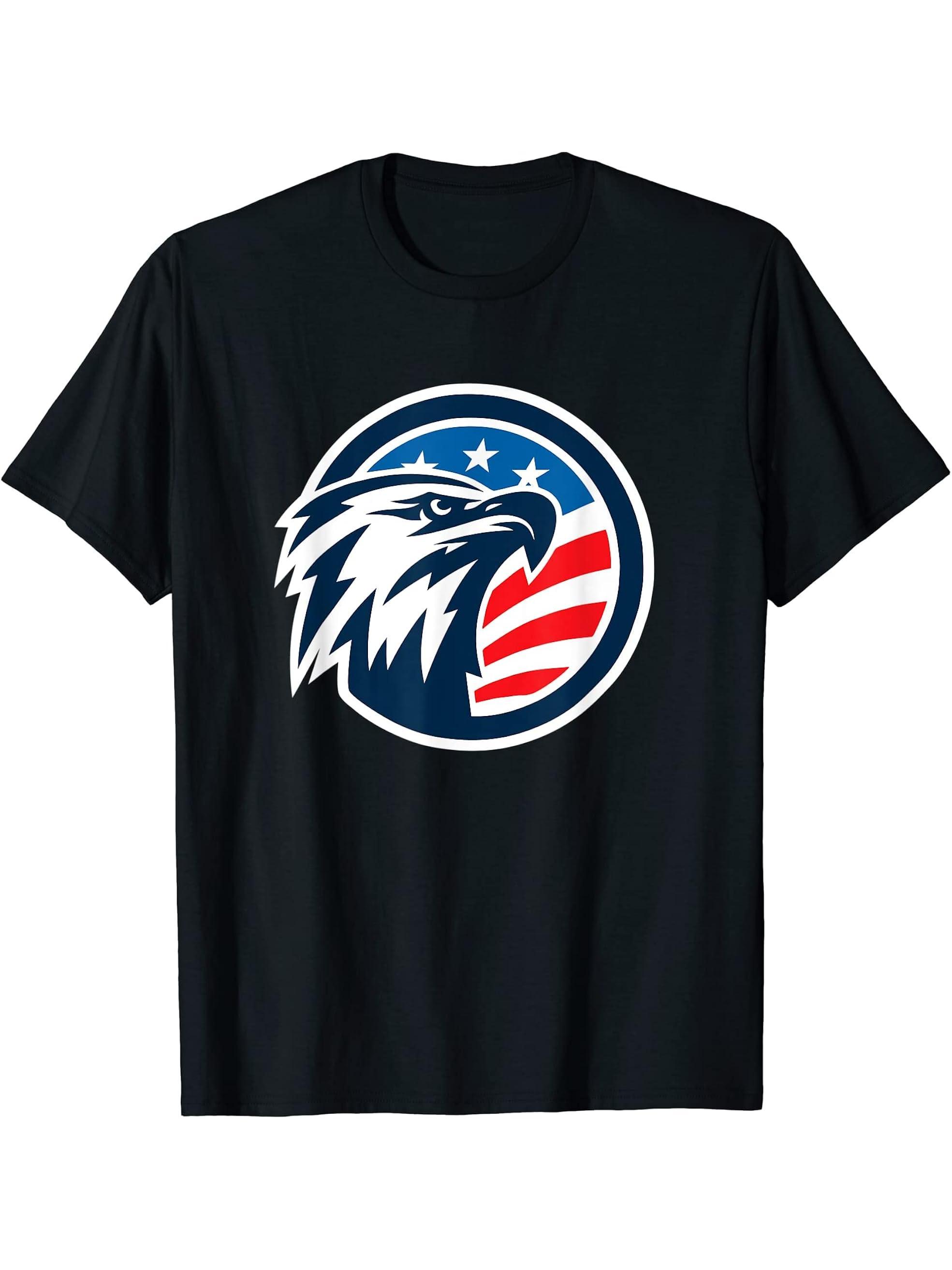 4th of July Shirt - USA American Flag Patriotic Bald Eagle T-Shirt 180G 100% Cotton Printed Round Neck Short-Sleeve T-Shirt, Gifts for Men Dad Husband Grandpa, S-XXXL, Black