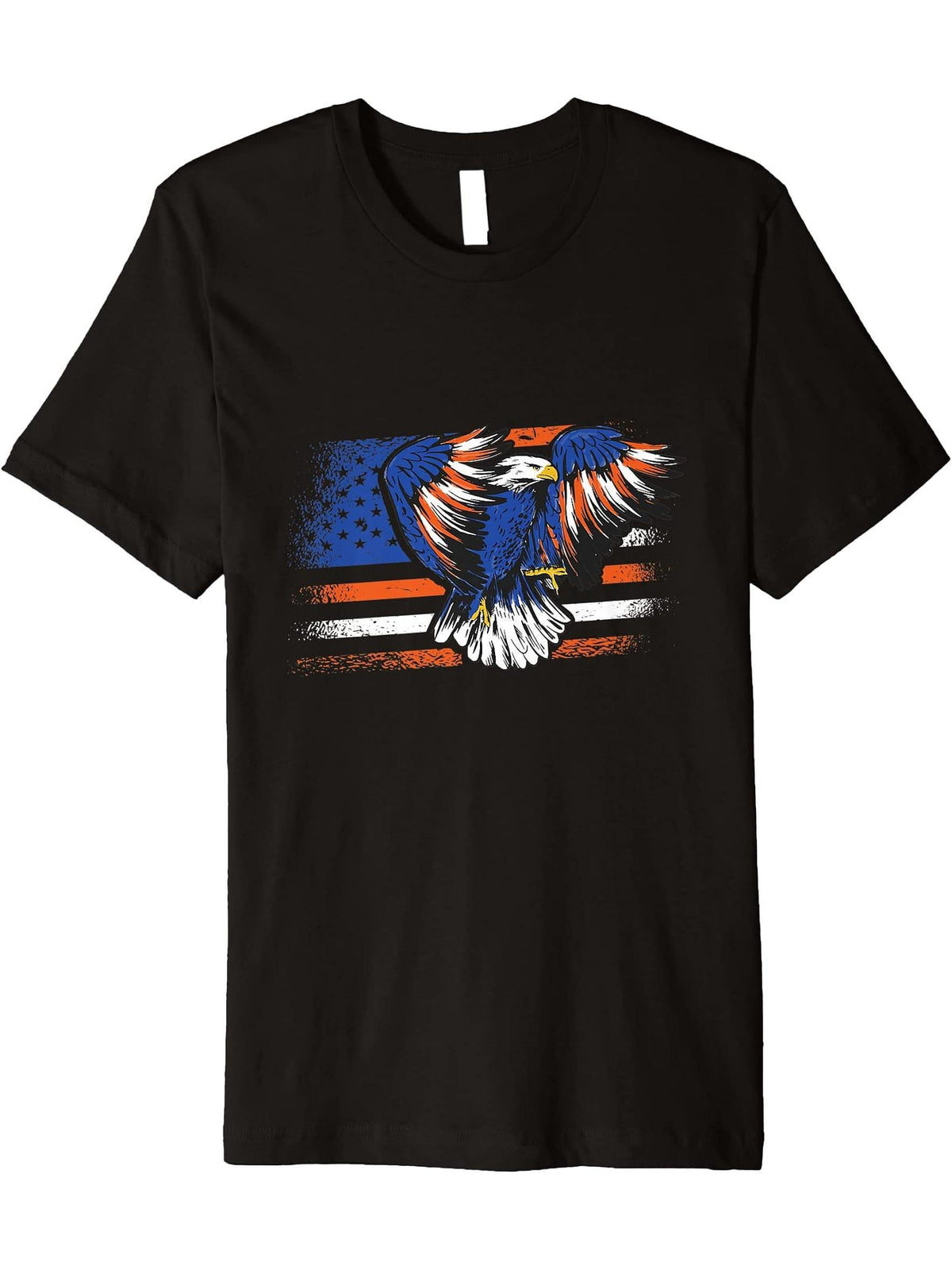 American Bald Eagle Independance American Flag Eagle Premium T-Shirt 180G 100% Cotton Printed Round Neck Short-Sleeve T-Shirt, Gifts for Men Dad Husband Grandpa, S-XXXL, Black