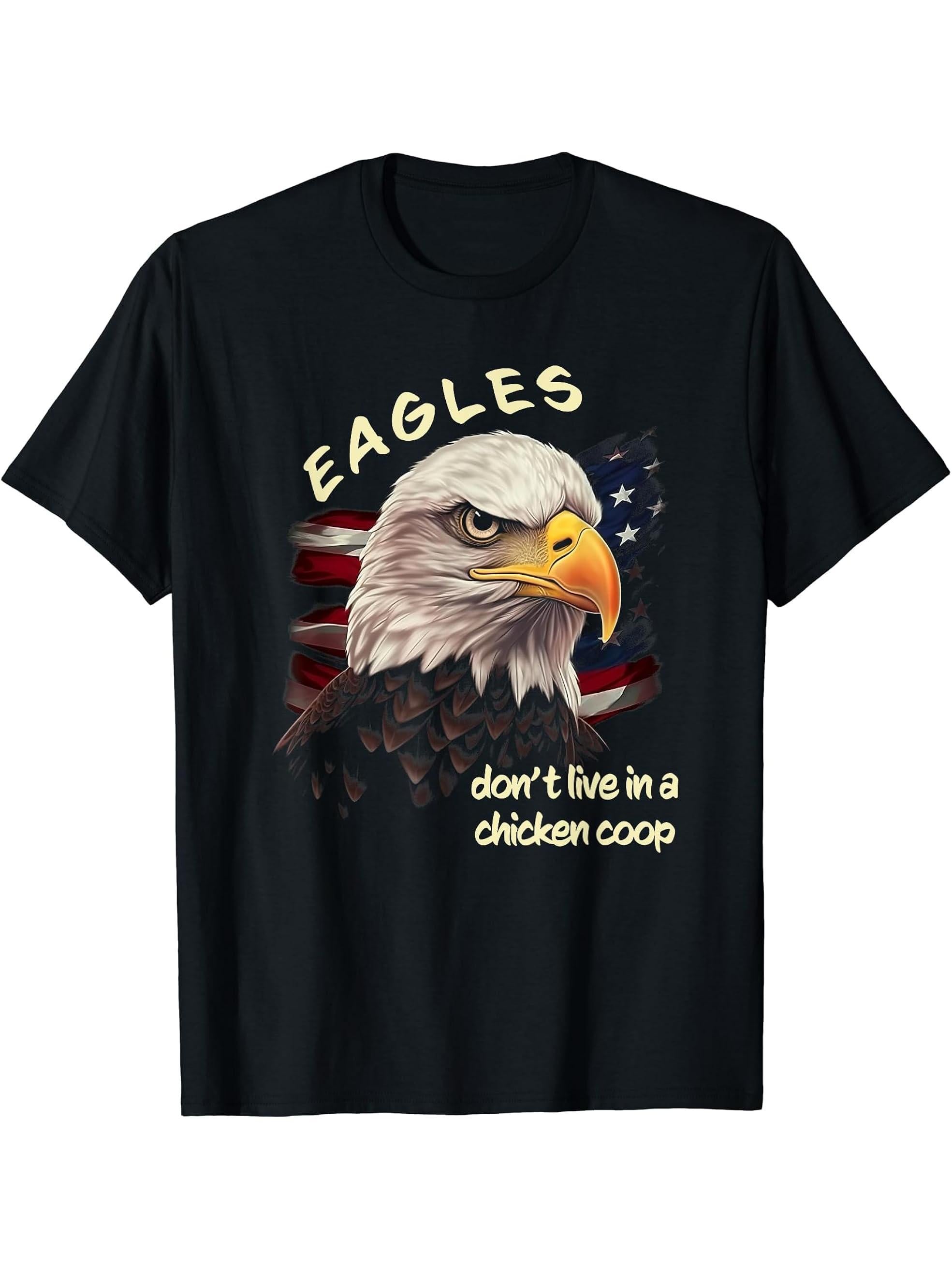 Freedom Eagle Tee Freedom Soars Bald Eagle Motif with saying T-Shirt 180G 100% Cotton Printed Round Neck Short-Sleeve T-Shirt, Gifts for Men Dad Husband Grandpa, S-XXXL, Black