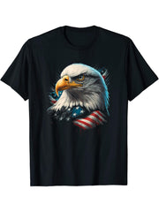 Bald Eagle 4th of July Gifts American Flag Distressed Retro T-Shirt 180G 100% Cotton Printed Round Neck Short-Sleeve T-Shirt, Gifts for Men Dad Husband Grandpa, S-XXXL, Black