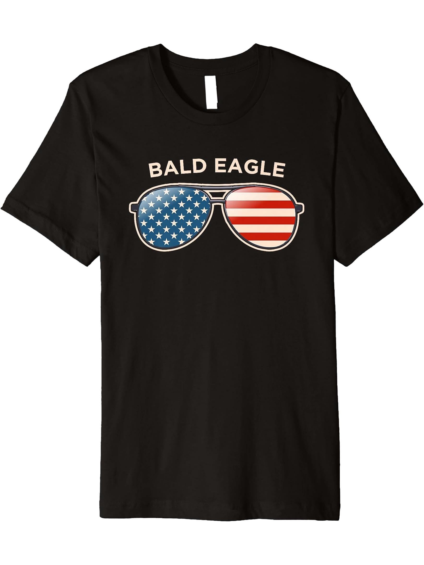 Bald Eagle, MD Vintage US Flag Sunglasses Premium T-Shirt 180G 100% Cotton Printed Round Neck Short-Sleeve T-Shirt, Gifts for Men Dad Husband Grandpa, S-XXXL, Black