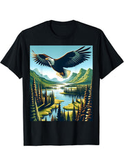 Bald Eagle Soaring National Park T-Shirt 180G 100% Cotton Printed Round Neck Short-Sleeve T-Shirt, Gifts for Men Dad Husband Grandpa, S-XXXL, Black