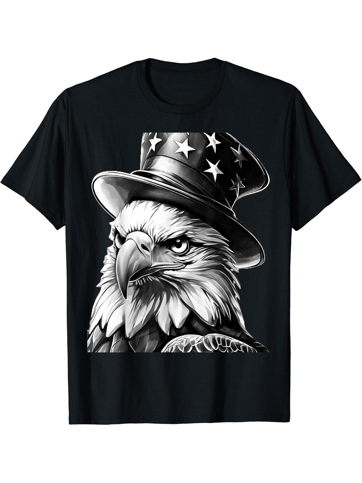 American Meme Bald Eagle Patriotic Bird Flag Lincoln Hat T-Shirt 180G 100% Cotton Printed Round Neck Short-Sleeve T-Shirt, Gifts for Men Dad Husband Grandpa, S-XXXL, Black