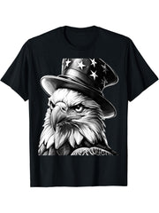 American Meme Bald Eagle Patriotic Bird Flag Lincoln Hat T-Shirt 180G 100% Cotton Printed Round Neck Short-Sleeve T-Shirt, Gifts for Men Dad Husband Grandpa, S-XXXL, Black