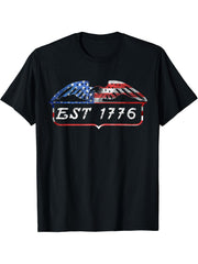 EST 1776 Patriot 4th of July American Bald Eagle USA T-Shirt 180G 100% Cotton Printed Round Neck Short-Sleeve T-Shirt, Gifts for Men Dad Husband Grandpa, S-XXXL, Black