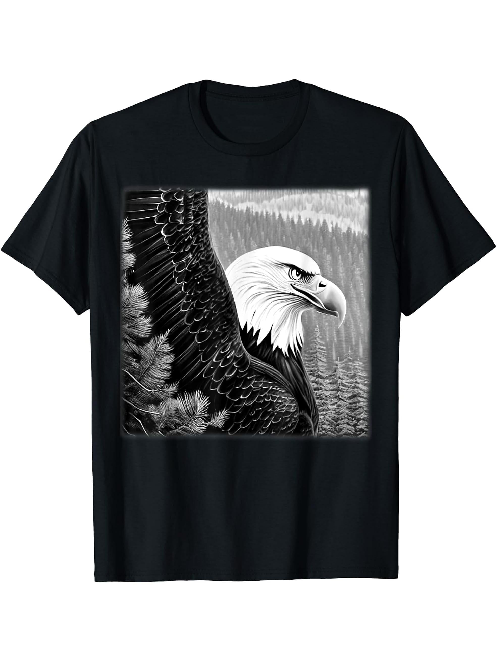 Bald Eagle American National Symbol Animal Patriotic Freedom T-Shirt 180G 100% Cotton Printed Round Neck Short-Sleeve T-Shirt, Gifts for Men Dad Husband Grandpa, S-XXXL, Black