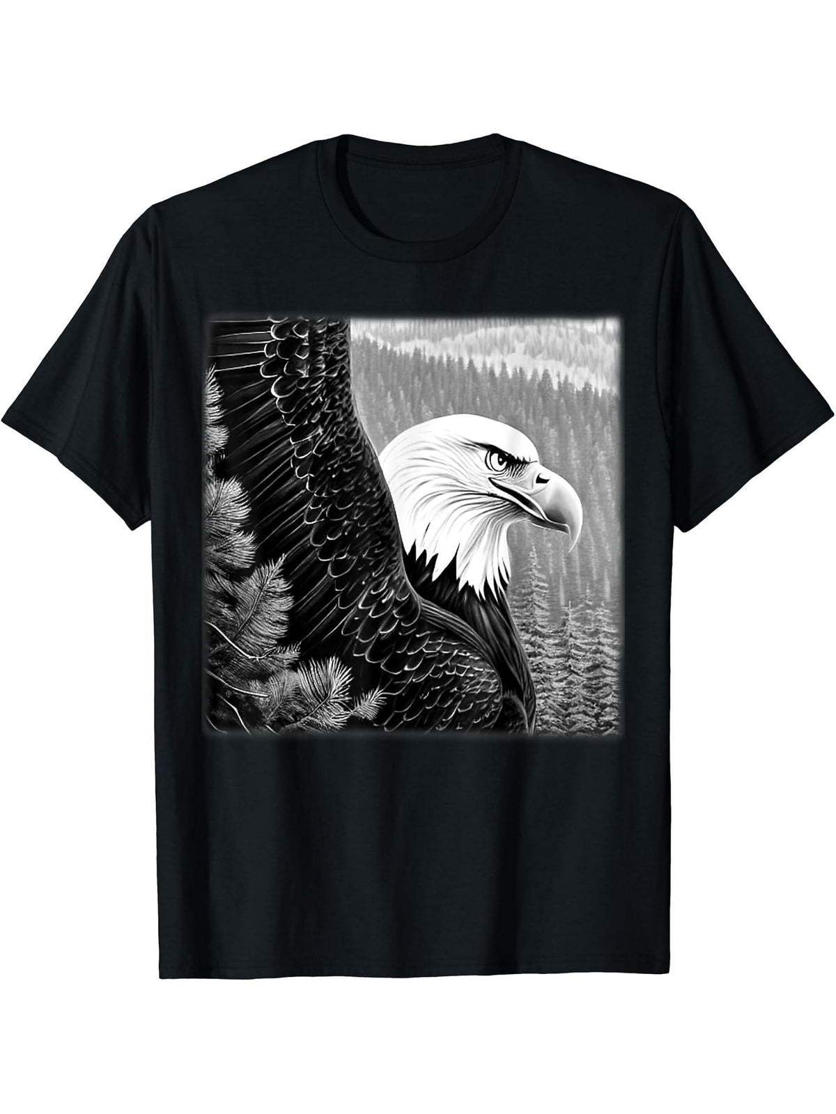 Bald Eagle American National Symbol Animal Patriotic Freedom T-Shirt 180G 100% Cotton Printed Round Neck Short-Sleeve T-Shirt, Gifts for Men Dad Husband Grandpa, S-XXXL, Black