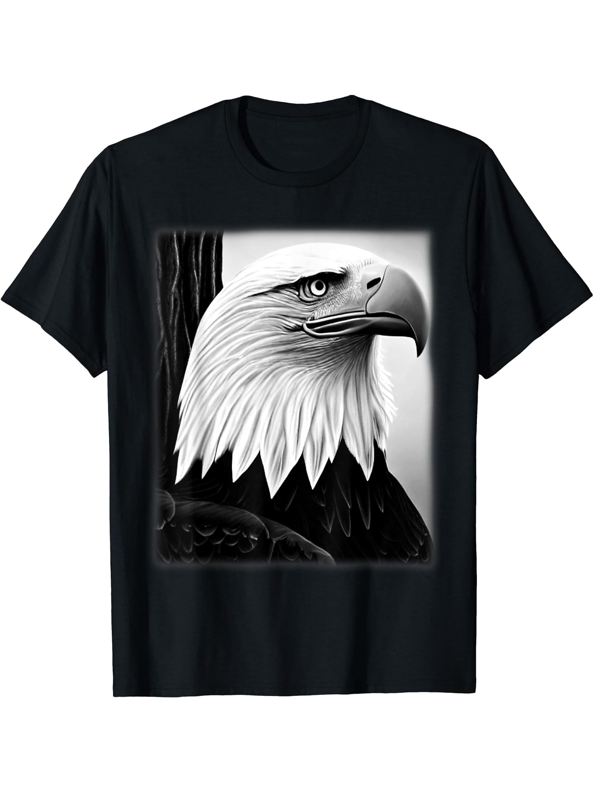 Bald Eagle American National Symbol Animal Patriotic Freedom T-Shirt 180G 100% Cotton Printed Round Neck Short-Sleeve T-Shirt, Gifts for Men Dad Husband Grandpa, S-XXXL, Black