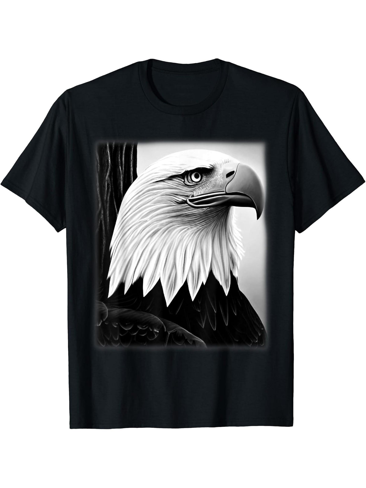 Bald Eagle American National Symbol Animal Patriotic Freedom T-Shirt 180G 100% Cotton Printed Round Neck Short-Sleeve T-Shirt, Gifts for Men Dad Husband Grandpa, S-XXXL, Black