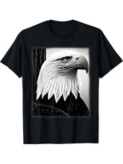 Bald Eagle American National Symbol Animal Patriotic Freedom T-Shirt 180G 100% Cotton Printed Round Neck Short-Sleeve T-Shirt, Gifts for Men Dad Husband Grandpa, S-XXXL, Black
