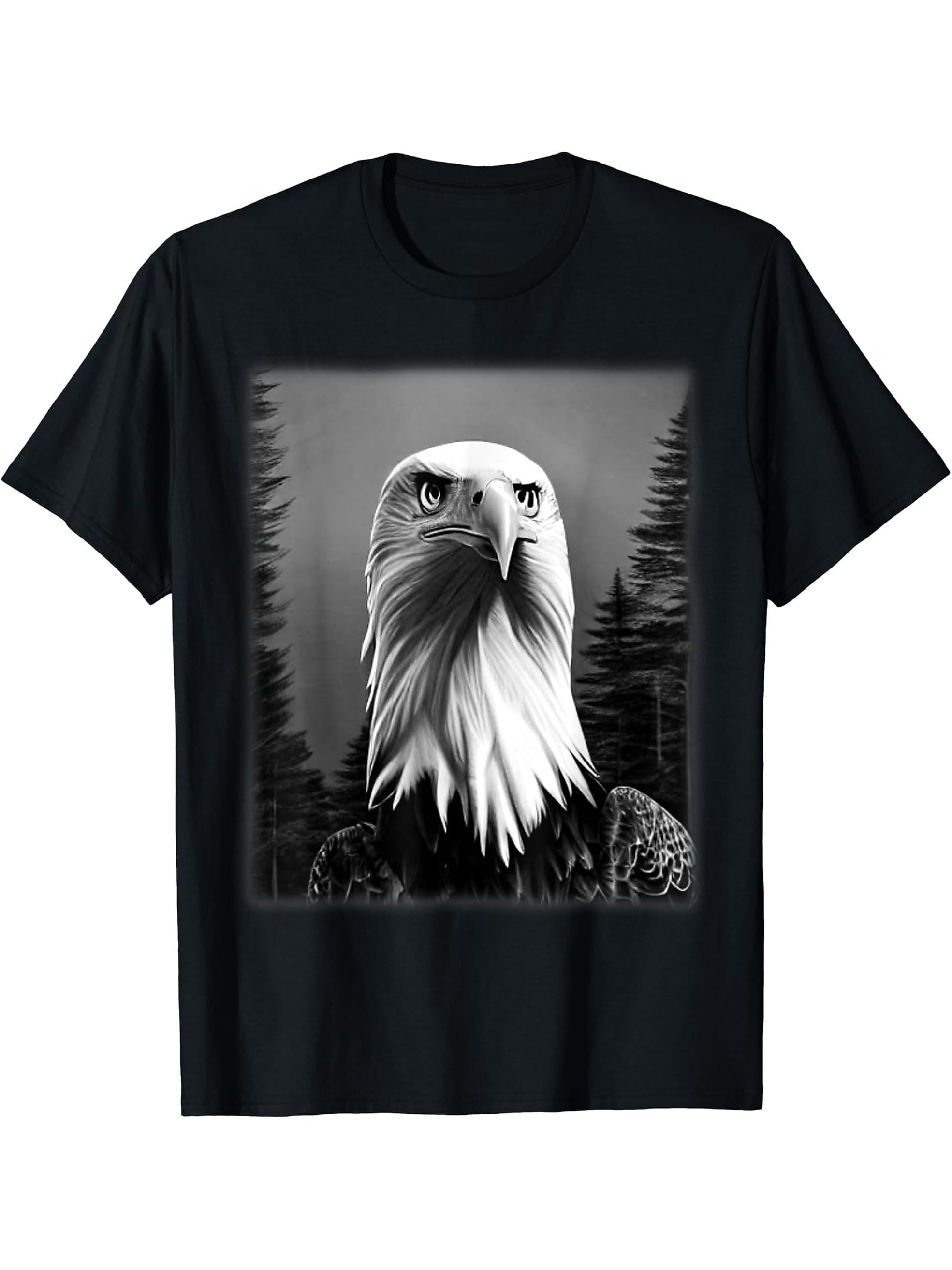 Bald Eagle American National Symbol Animal Patriotic Freedom T-Shirt 180G 100% Cotton Printed Round Neck Short-Sleeve T-Shirt, Gifts for Men Dad Husband Grandpa, S-XXXL, Black