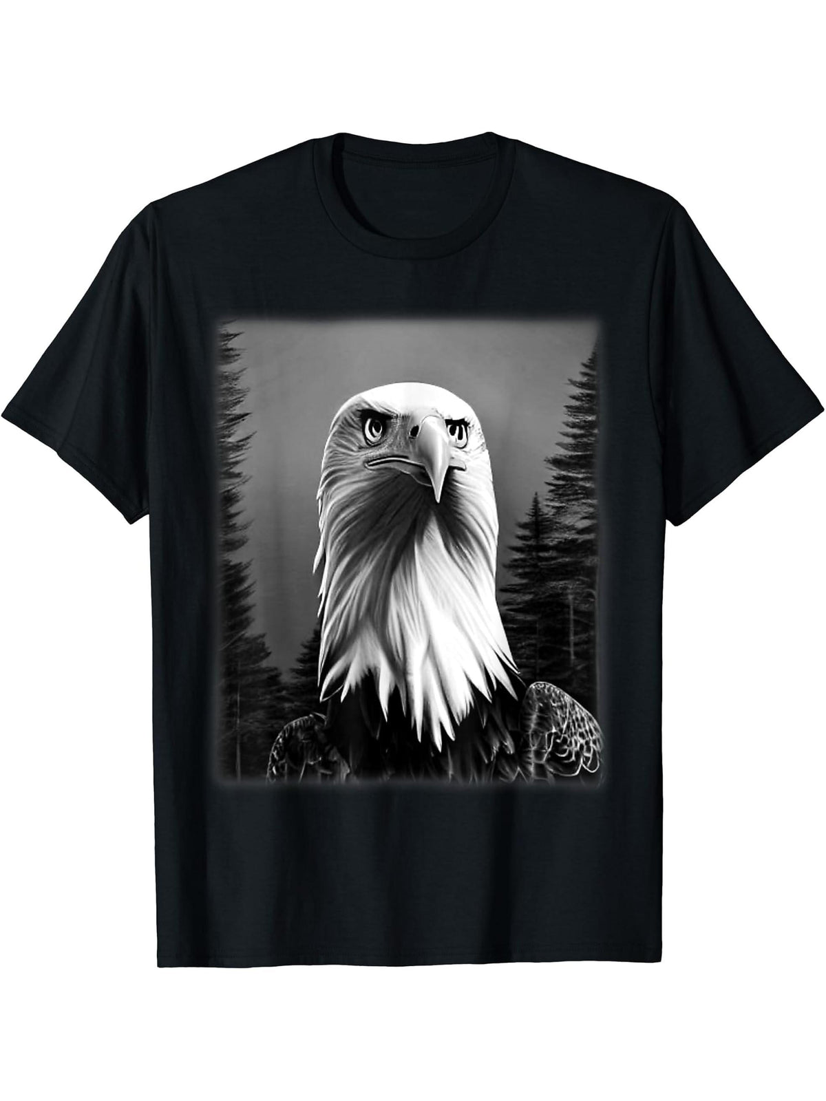 Bald Eagle American National Symbol Animal Patriotic Freedom T-Shirt 180G 100% Cotton Printed Round Neck Short-Sleeve T-Shirt, Gifts for Men Dad Husband Grandpa, S-XXXL, Black