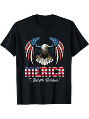 Flying Bald Eagle American Flag Father's Day Merica Eagle T-Shirt 180G 100% Cotton Printed Round Neck Short-Sleeve T-Shirt, Gifts for Men Dad Husband Grandpa, S-XXXL, Black