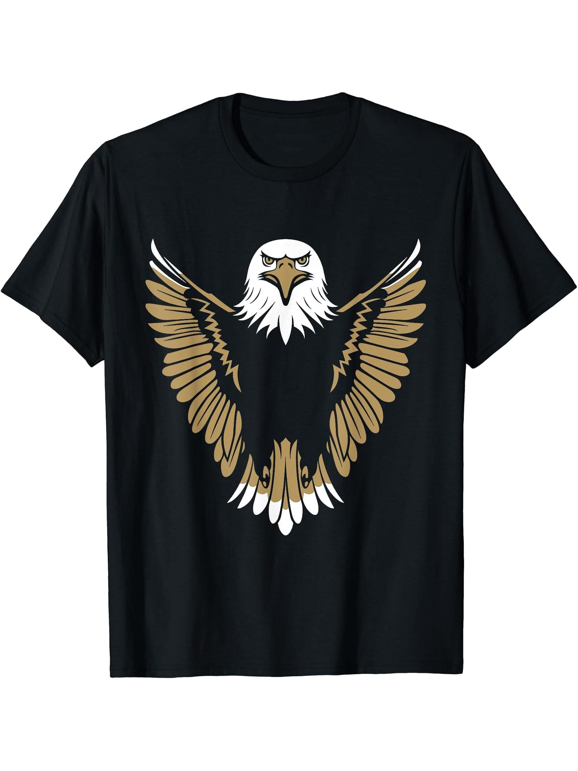 Bird Raptor Simple Bird Eagle Bird Bald Eagle T-Shirt 180G 100% Cotton Printed Round Neck Short-Sleeve T-Shirt, Gifts for Men Dad Husband Grandpa, S-XXXL, Black