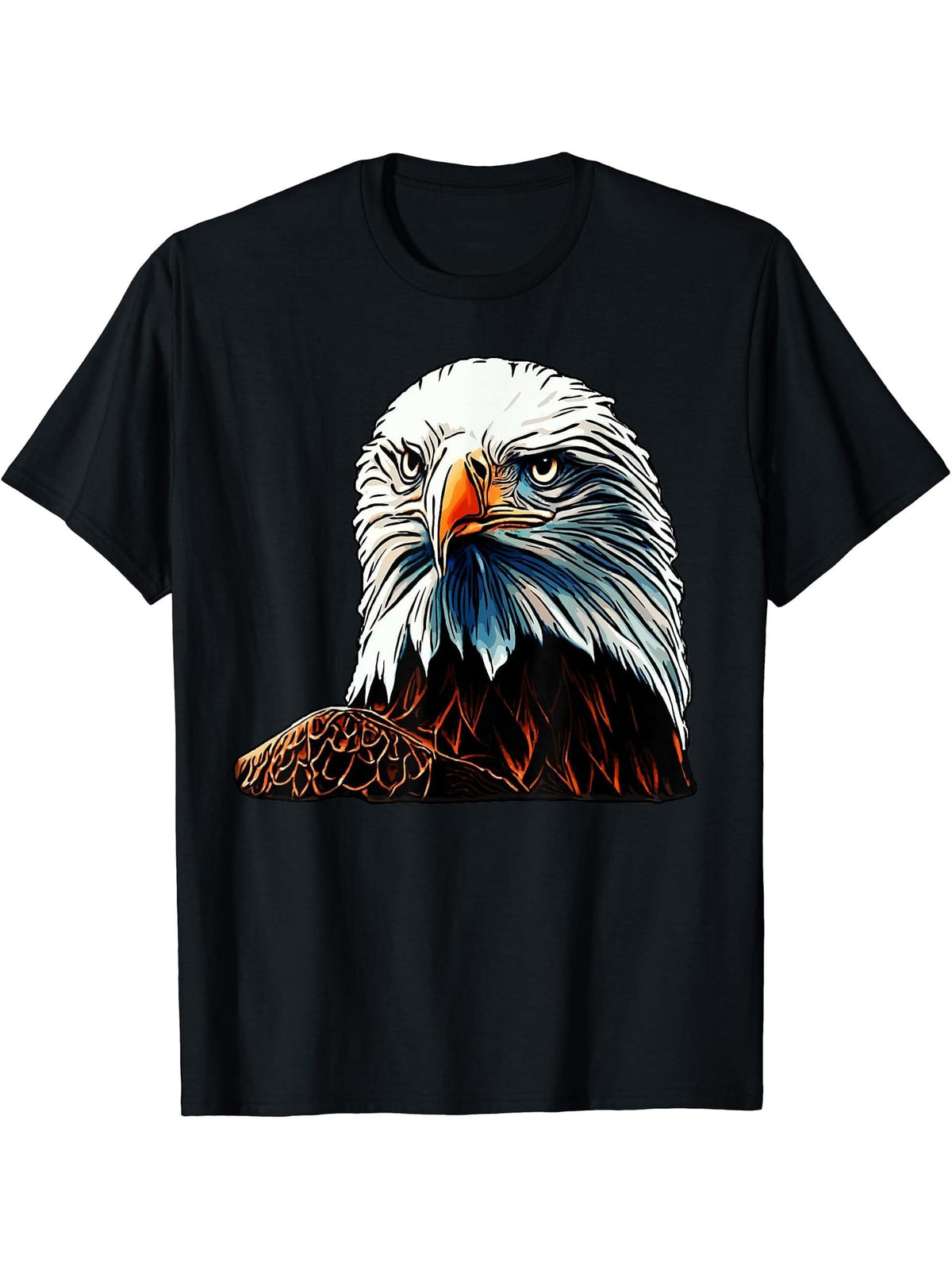 Bald Eagle American National Symbol Animal Patriotic Freedom T-Shirt 180G 100% Cotton Printed Round Neck Short-Sleeve T-Shirt, Gifts for Men Dad Husband Grandpa, S-XXXL, Black