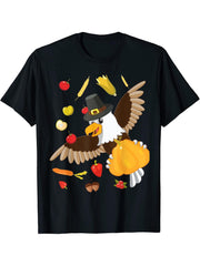 American Bald Eagle Pilgrim Thanksgiving Holiday Autumn T-Shirt 180G 100% Cotton Printed Round Neck Short-Sleeve T-Shirt, Gifts for Men Dad Husband Grandpa, S-XXXL, Black