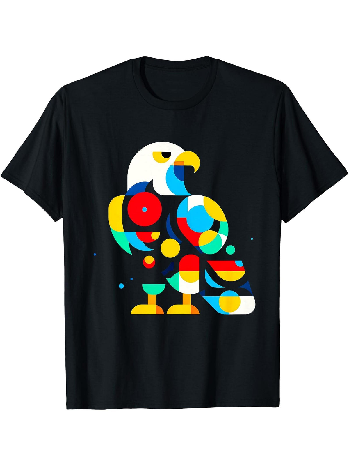 Geometric Minimalism Modern Illustration Bald Eagle Bird Art T-Shirt 180G 100% Cotton Printed Round Neck Short-Sleeve T-Shirt, Gifts for Men Dad Husband Grandpa, S-XXXL, Black