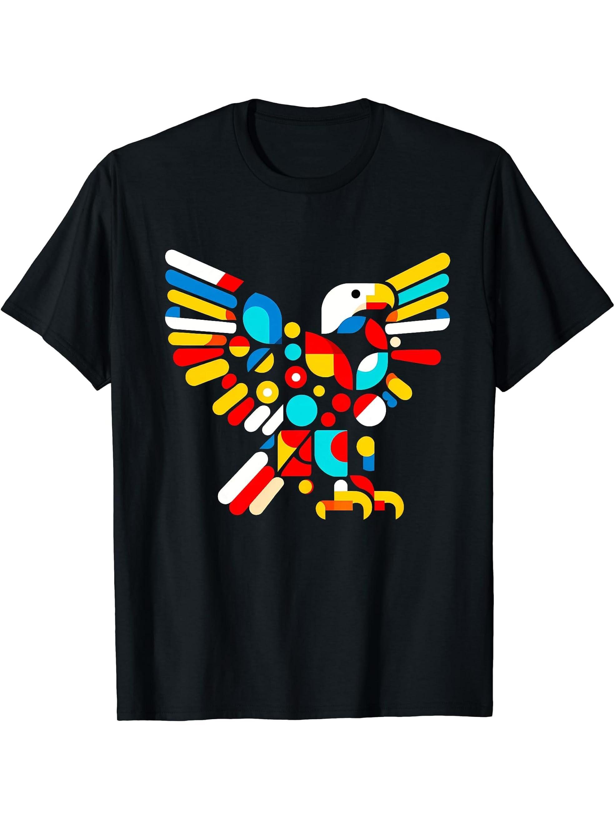 Geometric Minimalism Modern Illustration Bald Eagle Bird Art T-Shirt 180G 100% Cotton Printed Round Neck Short-Sleeve T-Shirt, Gifts for Men Dad Husband Grandpa, S-XXXL, Black