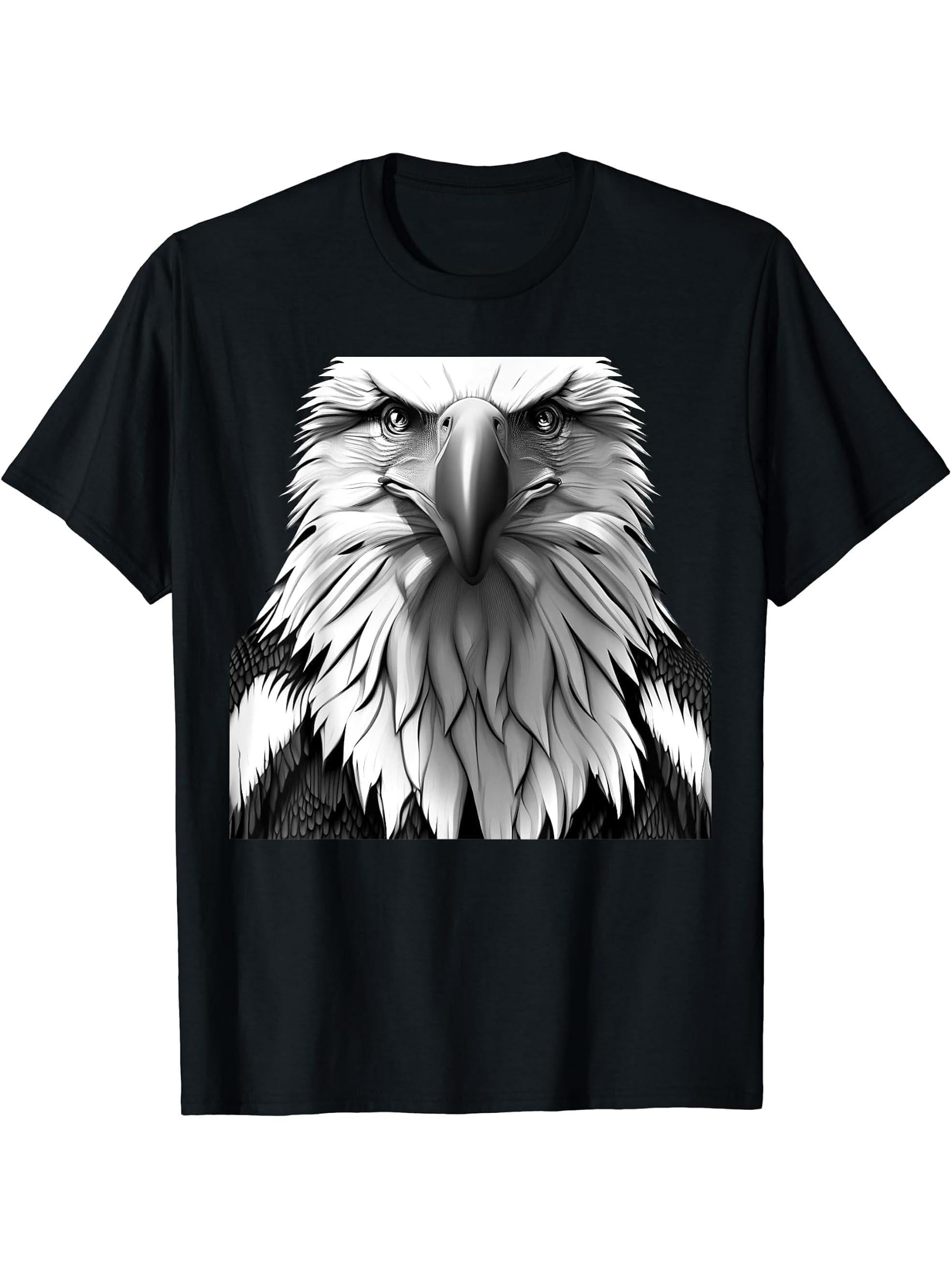 Bald Eagle American National Symbol Animal Patriotic Freedom T-Shirt 180G 100% Cotton Printed Round Neck Short-Sleeve T-Shirt, Gifts for Men Dad Husband Grandpa, S-XXXL, Black