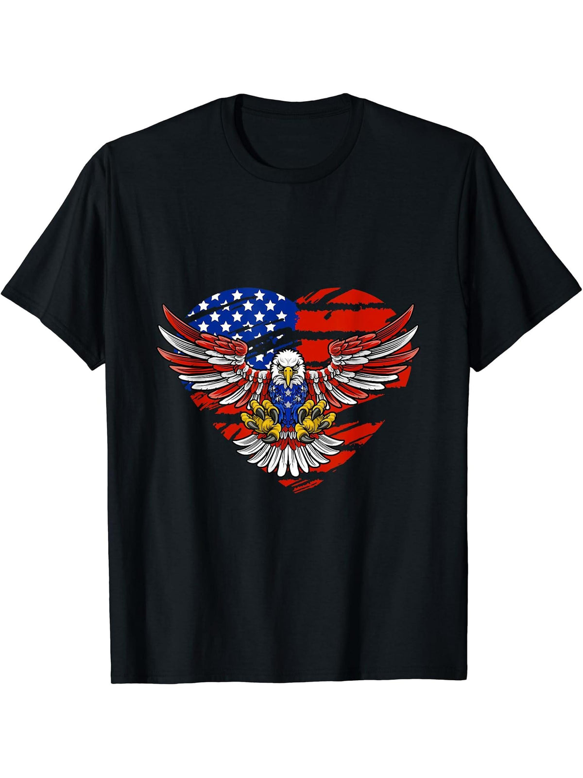 Funny Bald Eagle USA Flag 4th Of July Memorial Day Heart T-Shirt 180G 100% Cotton Printed Round Neck Short-Sleeve T-Shirt, Gifts for Men Dad Husband Grandpa, S-XXXL, Black