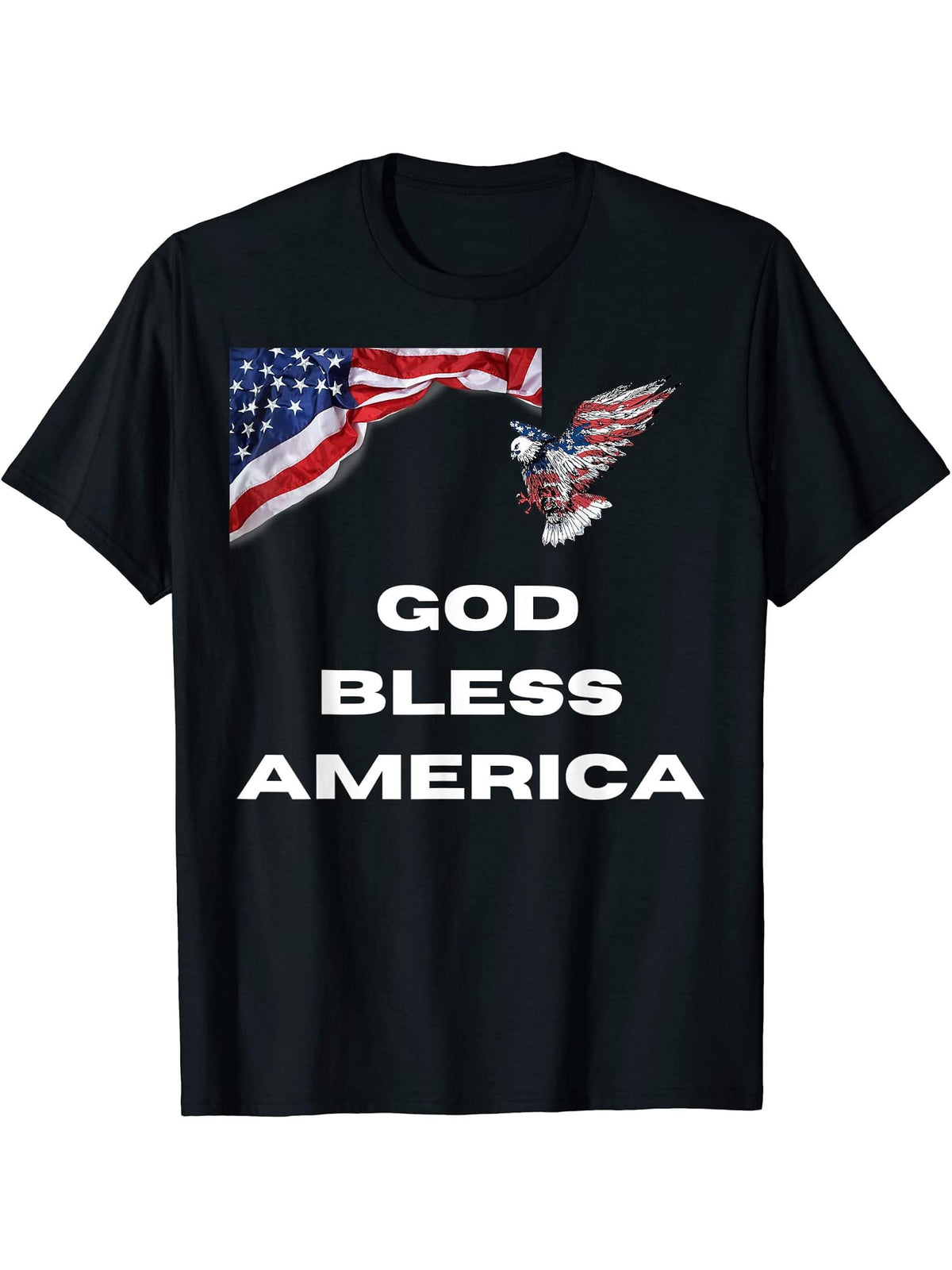God Bless America Patriotic Bald Eagle And American Flag USA T-Shirt 180G 100% Cotton Printed Round Neck Short-Sleeve T-Shirt, Gifts for Men Dad Husband Grandpa, S-XXXL, Black