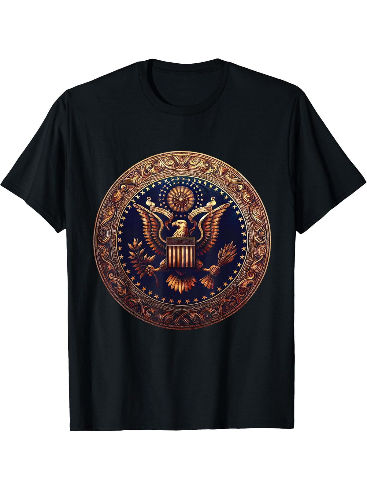 American Flag Bald Eagle Patriotic American Tee T-Shirt 180G 100% Cotton Printed Round Neck Short-Sleeve T-Shirt, Gifts for Men Dad Husband Grandpa, S-XXXL, Black