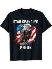 Star Spangled Pride American Bald Eagle America USA T-Shirt 180G 100% Cotton Printed Round Neck Short-Sleeve T-Shirt, Gifts for Men Dad Husband Grandpa, S-XXXL, Black