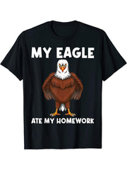 Cool Eagle Design For Boy Girl Boys Bald Eagle Animal Bird Lover T-Shirt 180G 100% Cotton Printed Round Neck Short-Sleeve T-Shirt, Gifts for Men Dad Husband Grandpa, S-XXXL, Black