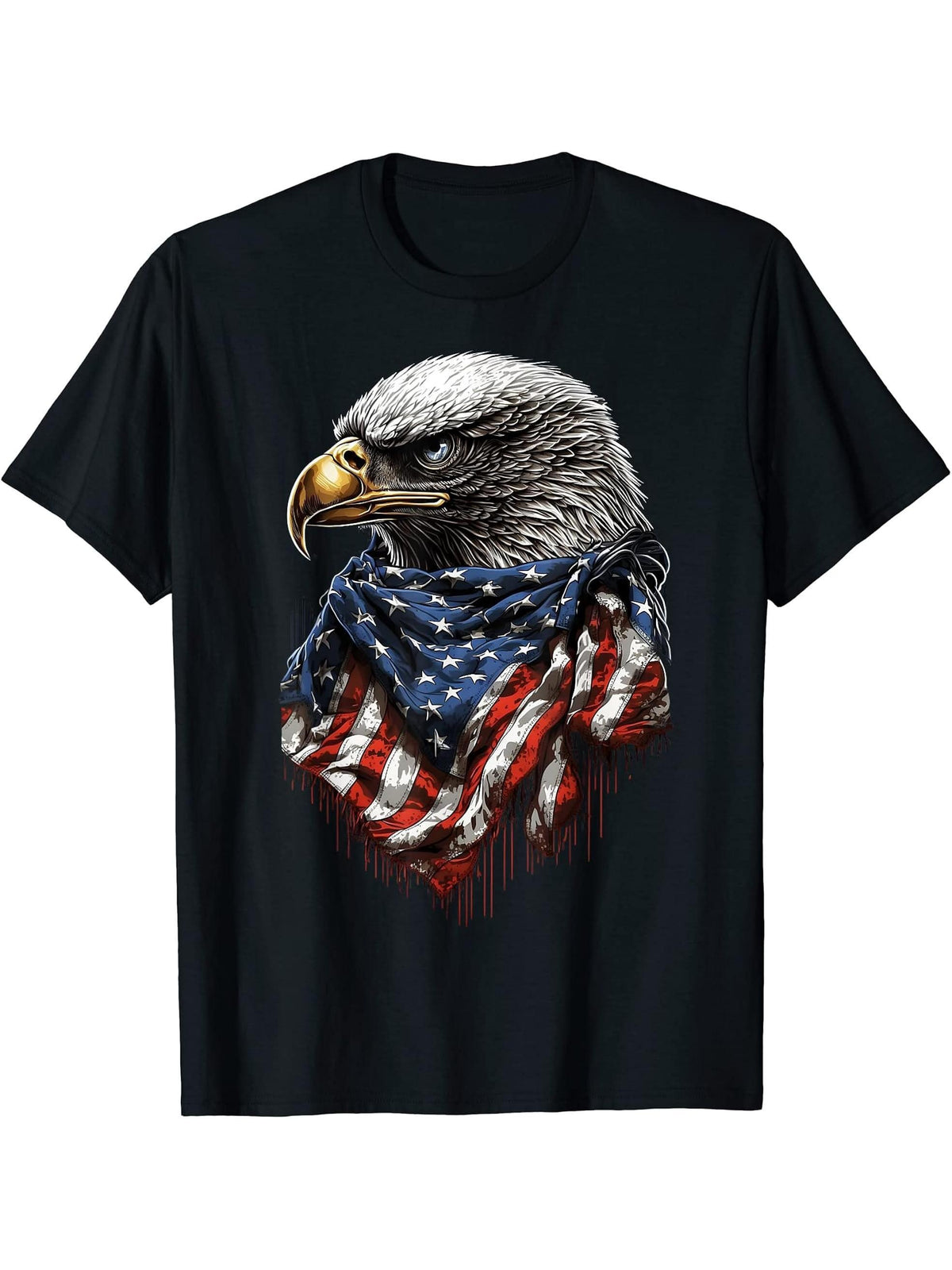 4th Of July Bald Eagle American Flag 4th Of July Patriotic T-Shirt 180G 100% Cotton Printed Round Neck Short-Sleeve T-Shirt, Gifts for Men Dad Husband Grandpa, S-XXXL, Black