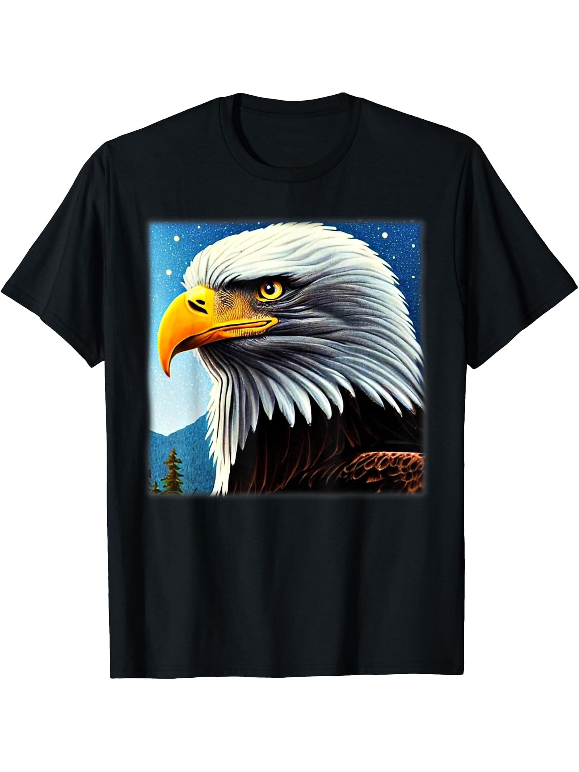 Bald Eagle American National Symbol Animal Patriotic Freedom T-Shirt 180G 100% Cotton Printed Round Neck Short-Sleeve T-Shirt, Gifts for Men Dad Husband Grandpa, S-XXXL, Black