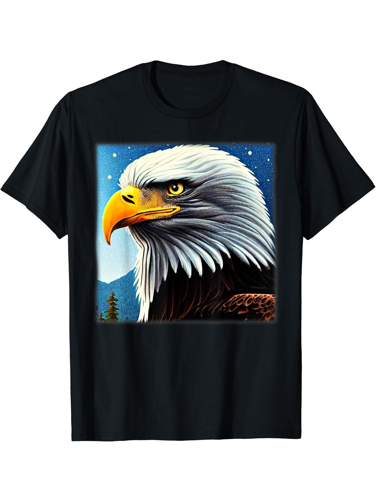 Bald Eagle American National Symbol Animal Patriotic Freedom T-Shirt 180G 100% Cotton Printed Round Neck Short-Sleeve T-Shirt, Gifts for Men Dad Husband Grandpa, S-XXXL, Black