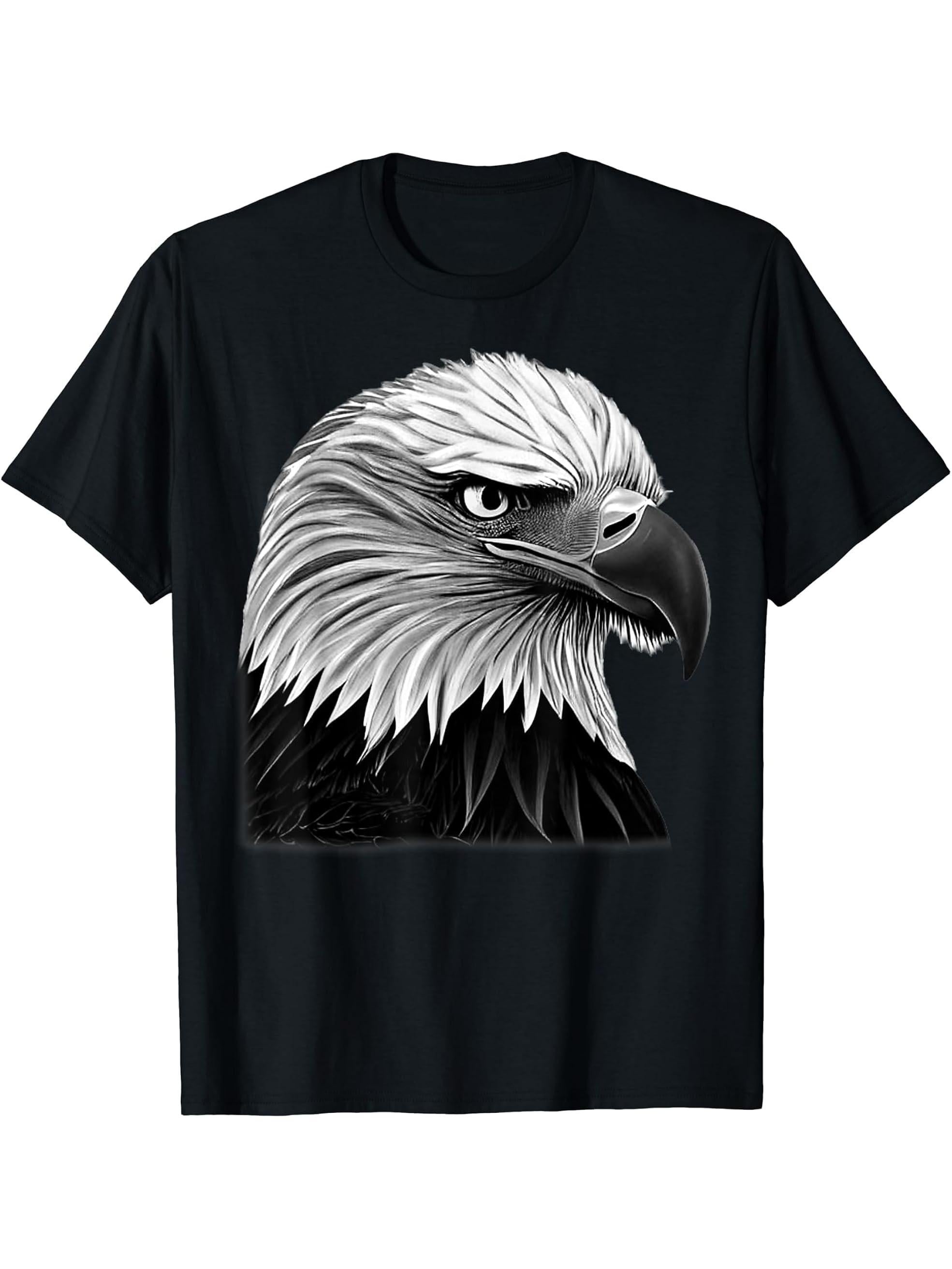 Bald Eagle American National Symbol Animal Patriotic Freedom T-Shirt 180G 100% Cotton Printed Round Neck Short-Sleeve T-Shirt, Gifts for Men Dad Husband Grandpa, S-XXXL, Black
