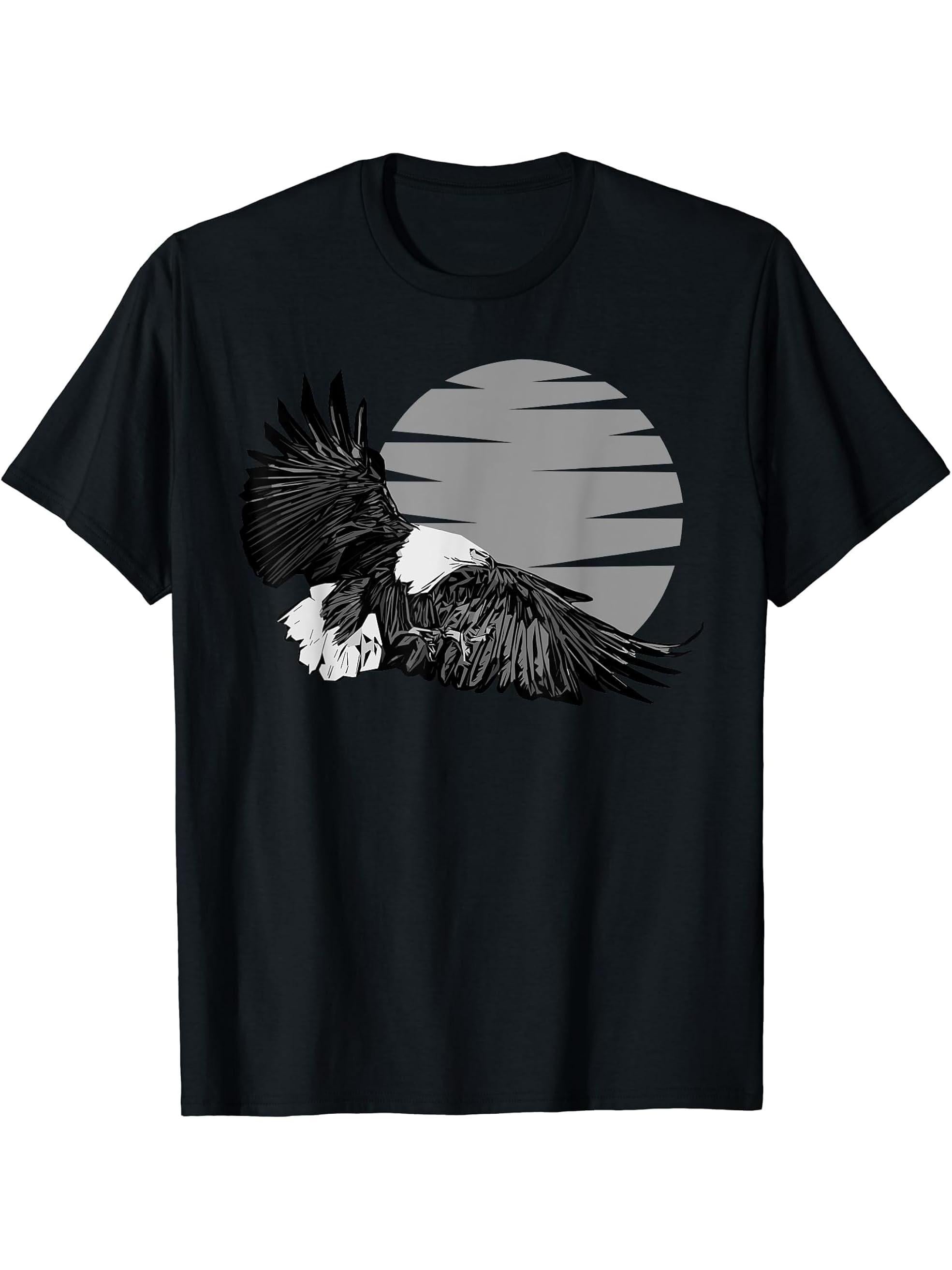 Bald Eagle American National Symbol Animal Patriotic Freedom T-Shirt 180G 100% Cotton Printed Round Neck Short-Sleeve T-Shirt, Gifts for Men Dad Husband Grandpa, S-XXXL, Black