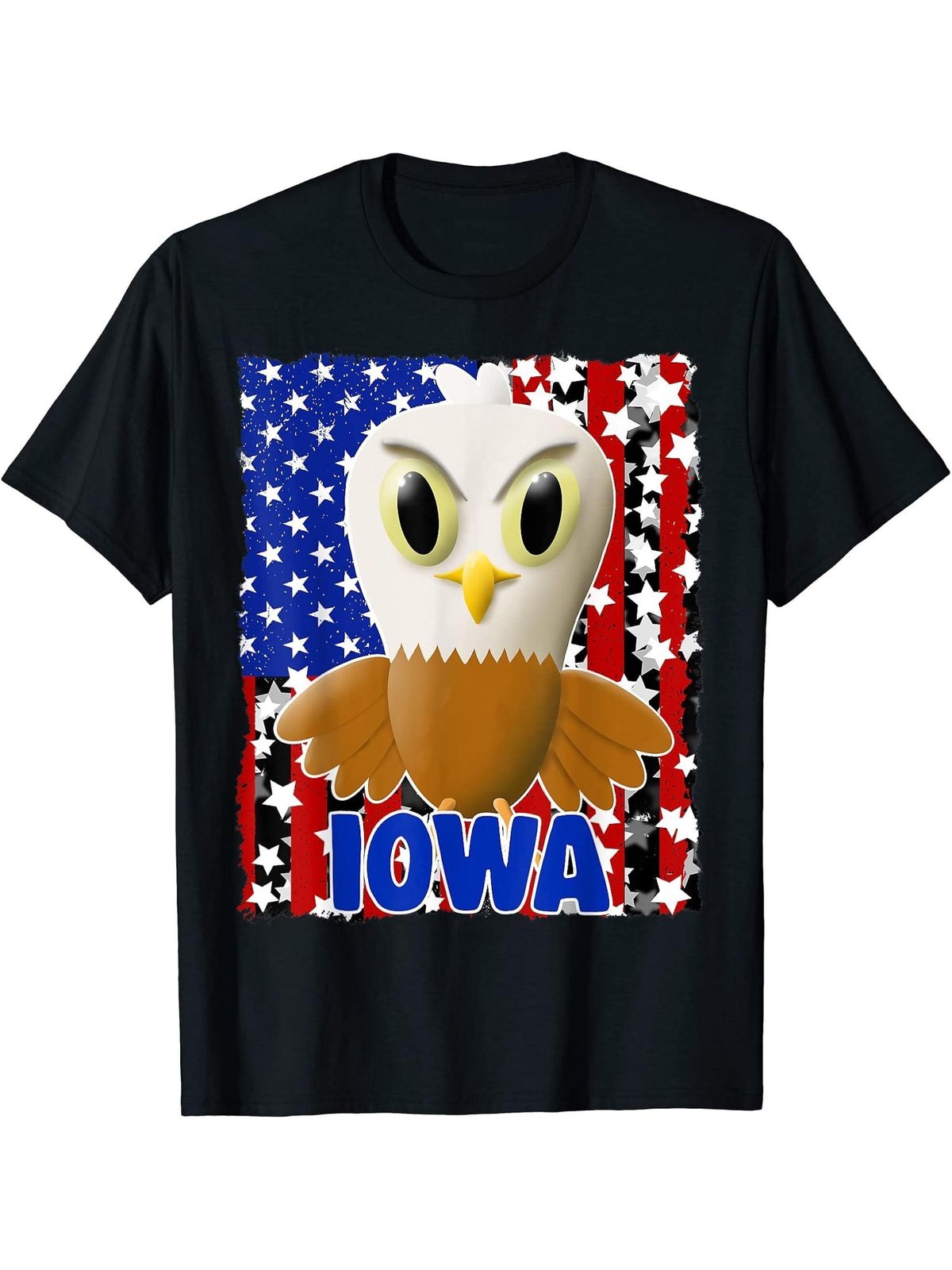 Boy Girl Iowa Bald Eagle Tshirt American Flag Boys Girls T-Shirt 180G 100% Cotton Printed Round Neck Short-Sleeve T-Shirt, Gifts for Men Dad Husband Grandpa, S-XXXL, Black