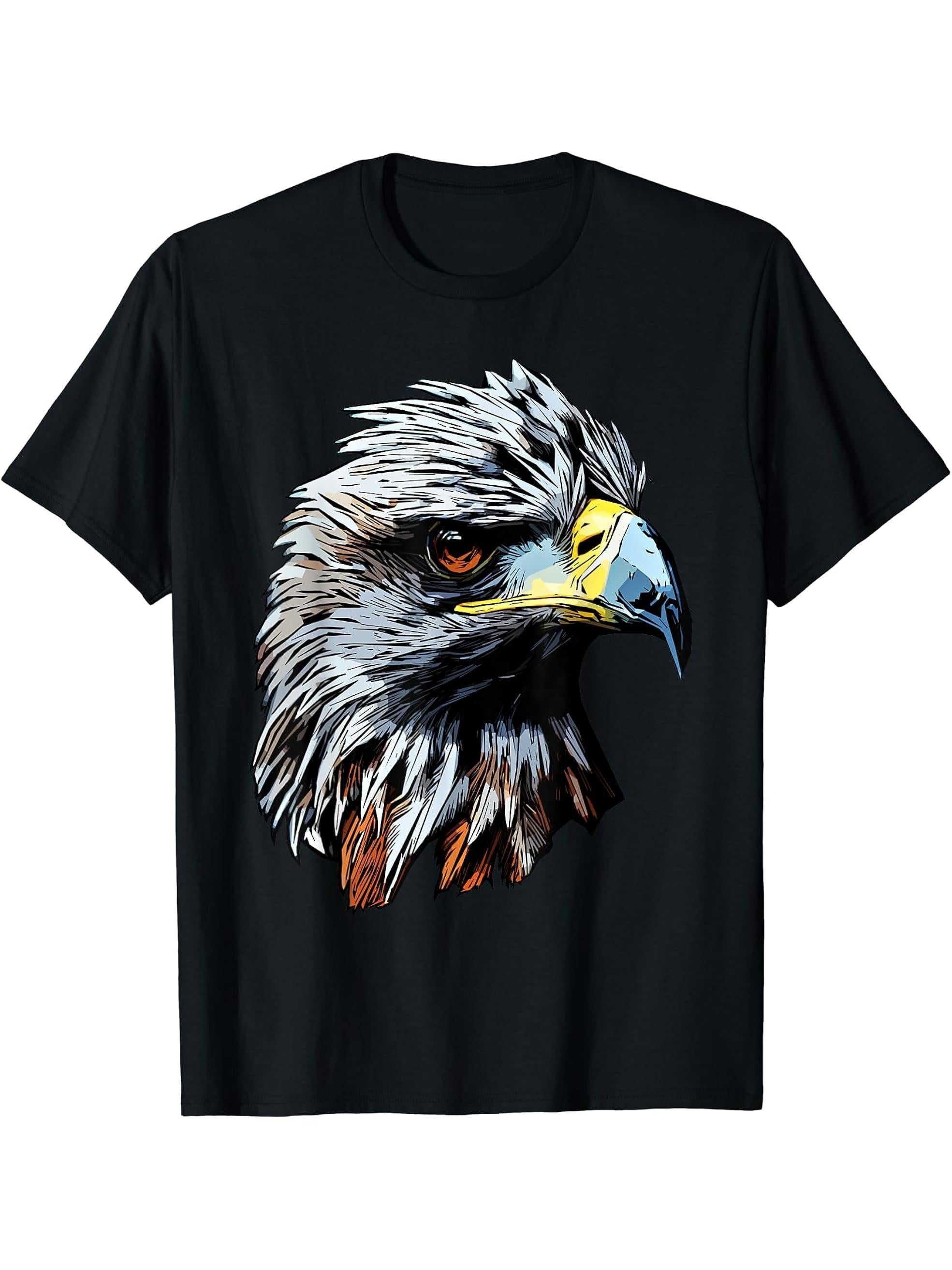 Bald Eagle American National Symbol Animal Patriotic Freedom T-Shirt 180G 100% Cotton Printed Round Neck Short-Sleeve T-Shirt, Gifts for Men Dad Husband Grandpa, S-XXXL, Black