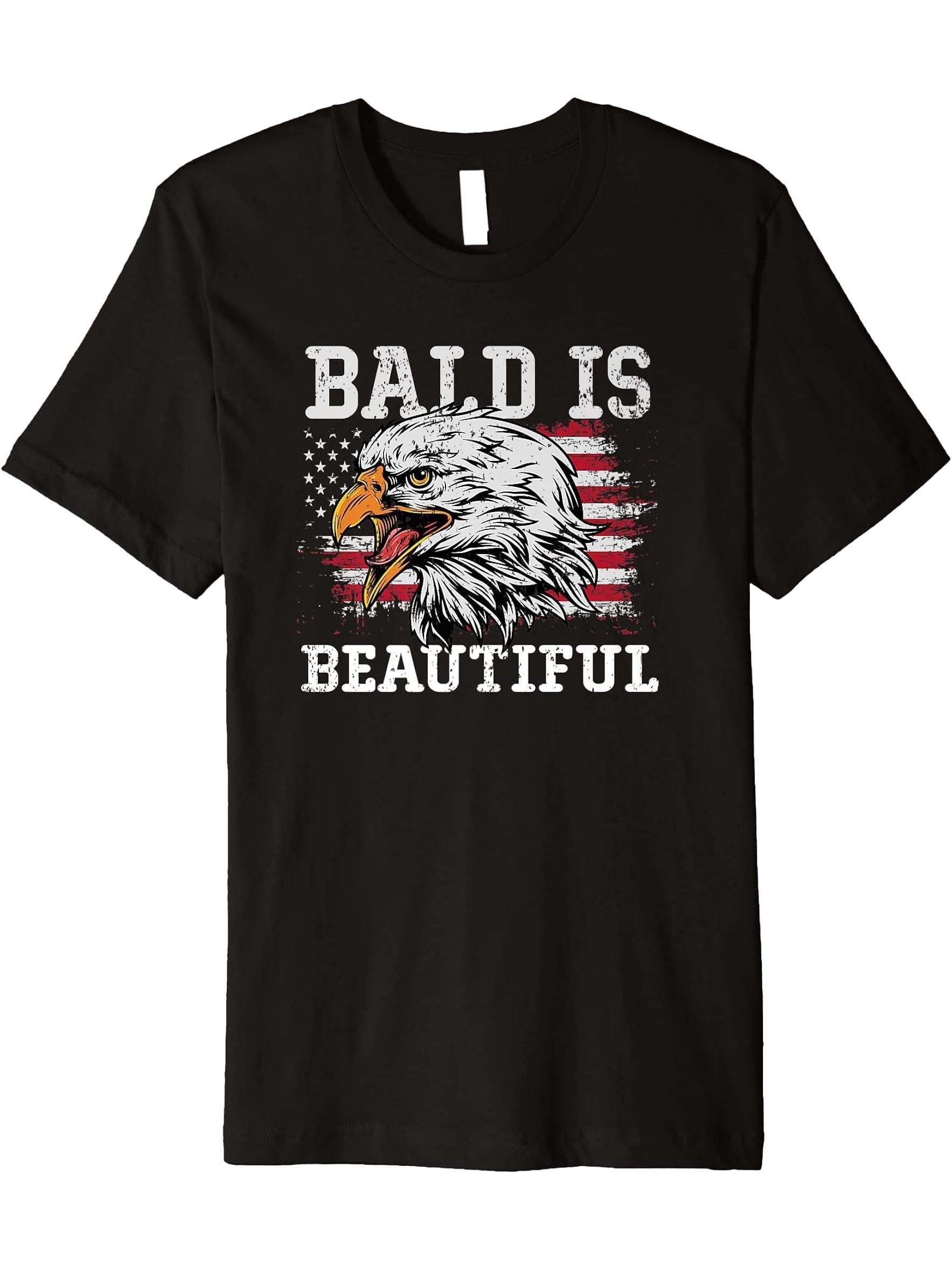 Bald Is Beautiful Eagle Patriotic American Bald Eagle Premium T-Shirt 180G 100% Cotton Printed Round Neck Short-Sleeve T-Shirt, Gifts for Men Dad Husband Grandpa, S-XXXL, Black