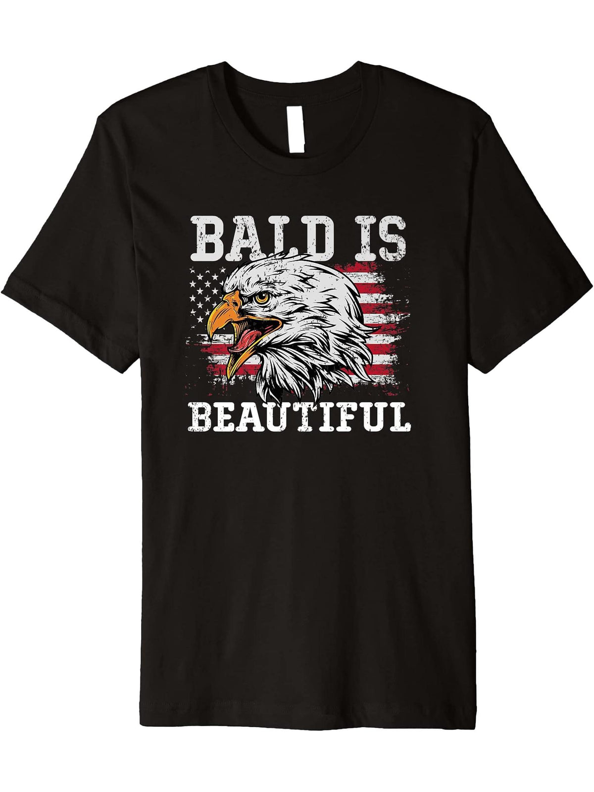Bald Is Beautiful Eagle Patriotic American Bald Eagle Premium T-Shirt 180G 100% Cotton Printed Round Neck Short-Sleeve T-Shirt, Gifts for Men Dad Husband Grandpa, S-XXXL, Black