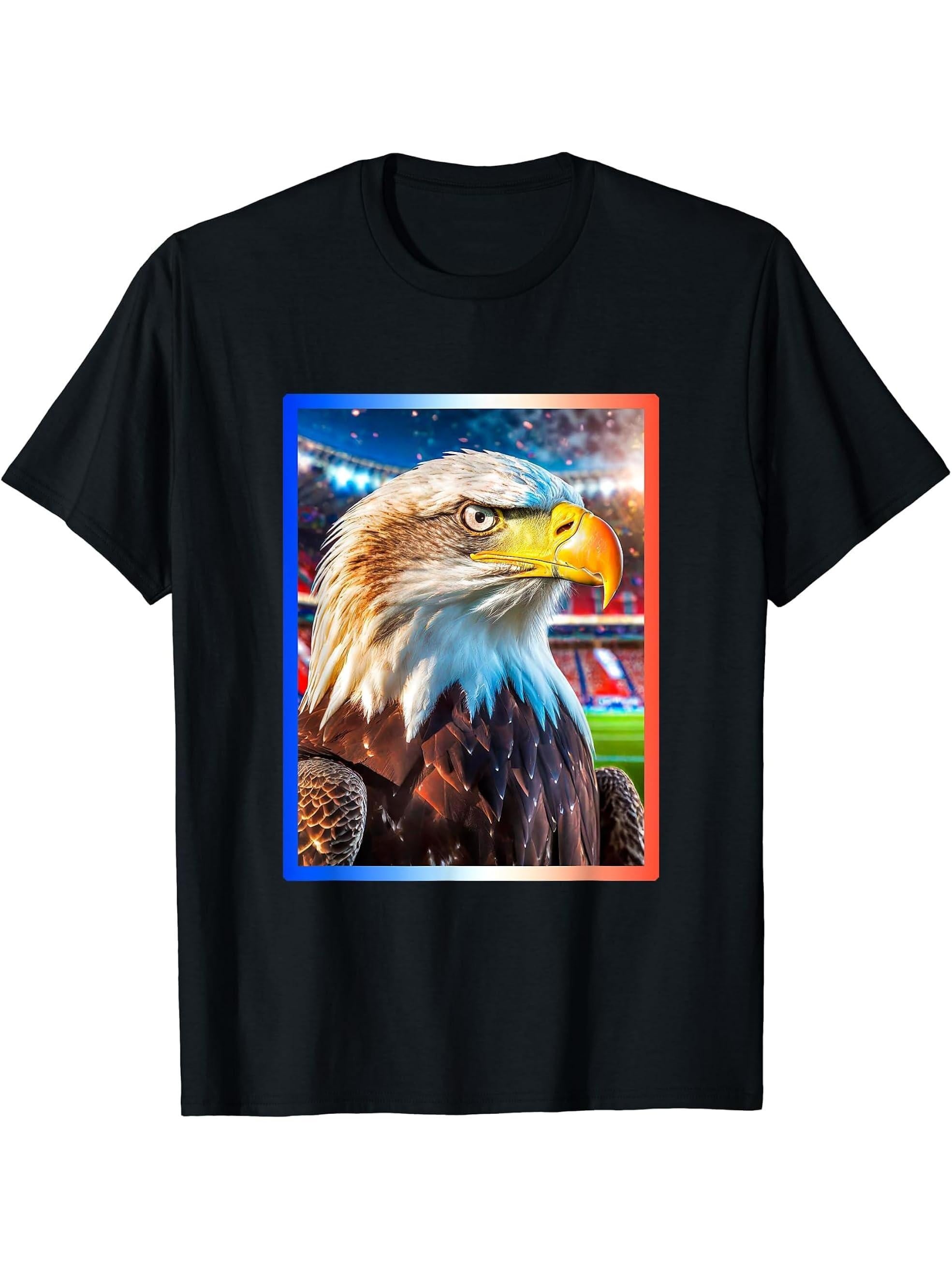 American football royal bald eagle design T-Shirt 180G 100% Cotton Printed Round Neck Short-Sleeve T-Shirt, Gifts for Men Dad Husband Grandpa, S-XXXL, Black
