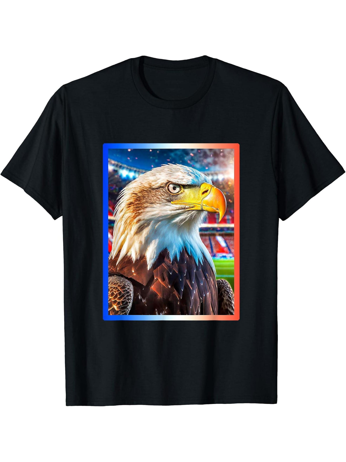 American football royal bald eagle design T-Shirt 180G 100% Cotton Printed Round Neck Short-Sleeve T-Shirt, Gifts for Men Dad Husband Grandpa, S-XXXL, Black