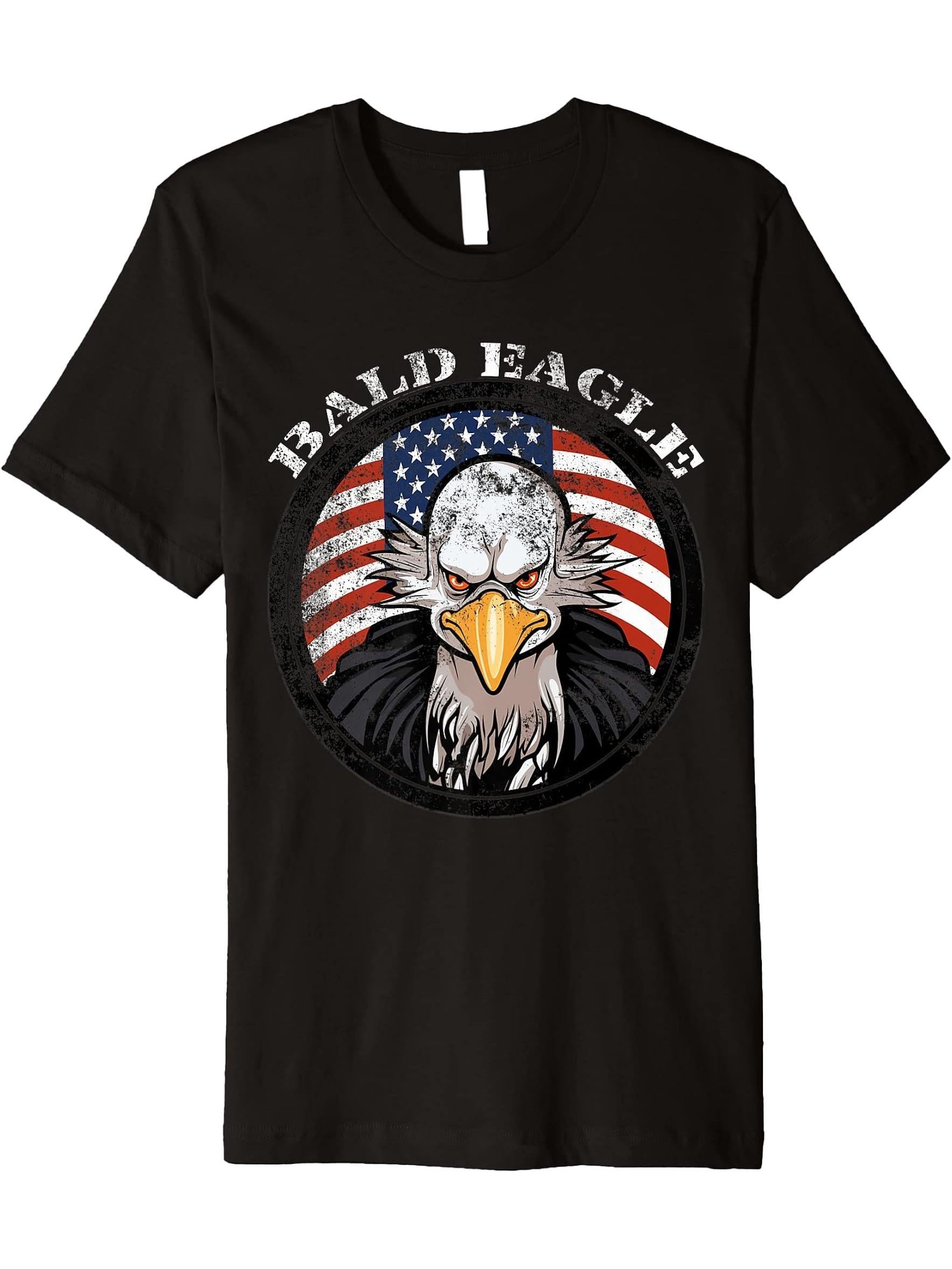 Bald Eagle For Balding Men Funny Patriotic Father's Day Tee Premium T-Shirt 180G 100% Cotton Printed Round Neck Short-Sleeve T-Shirt, Gifts for Men Dad Husband Grandpa, S-XXXL, Black