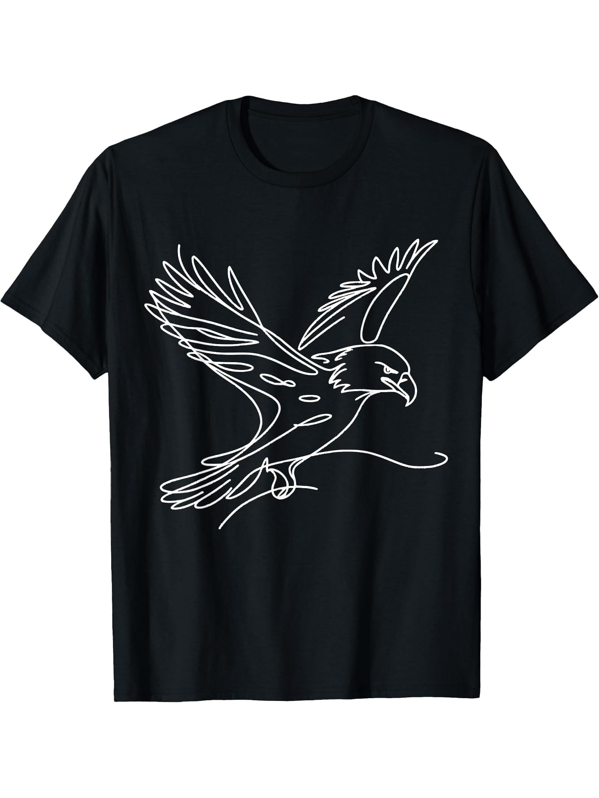 Bald Eagle Raptor Line Art Bird Art Ornithologist T-Shirt 180G 100% Cotton Printed Round Neck Short-Sleeve T-Shirt, Gifts for Men Dad Husband Grandpa, S-XXXL, Black
